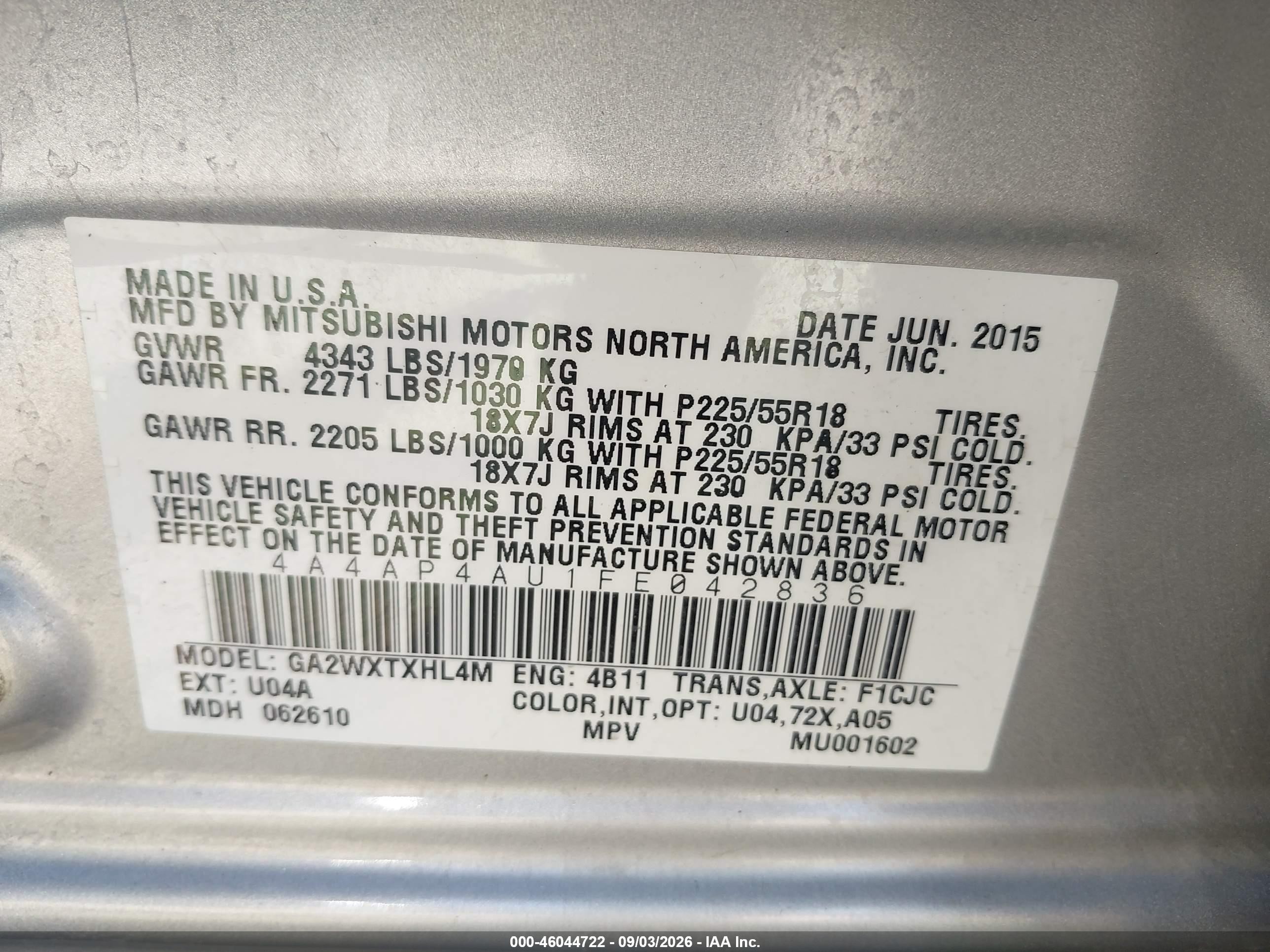 2015 Mitsubishi Outlander Sport Se Silver vin: 4A4AP4AU1FE042836
