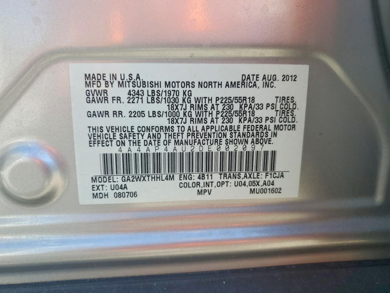 2013 Mitsubishi Outlander Sport Se Silver vin: 4A4AP4AU2DE002097
