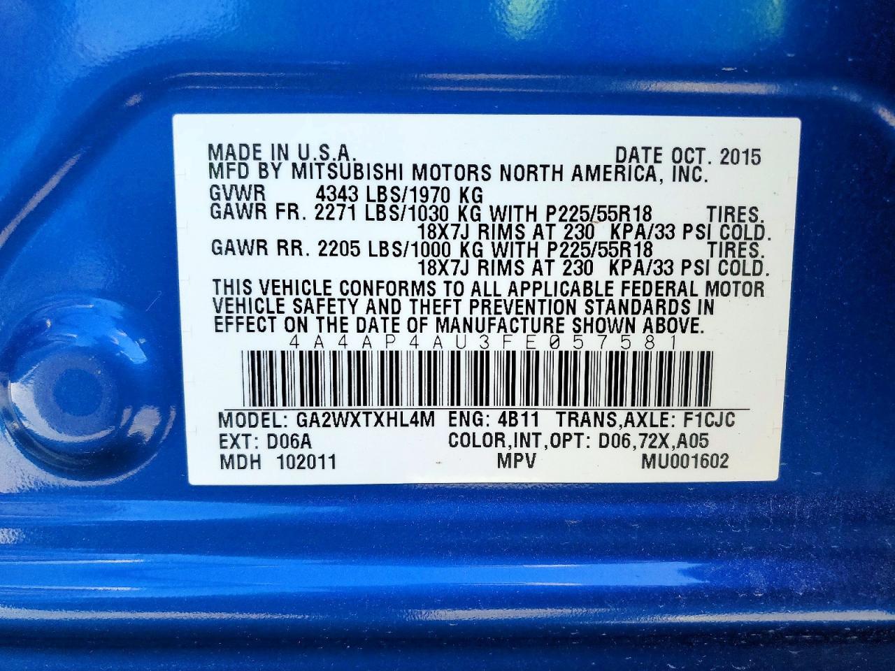 2015 Mitsubishi Outlander Sport Se Синий vin: 4A4AP4AU3FE057581