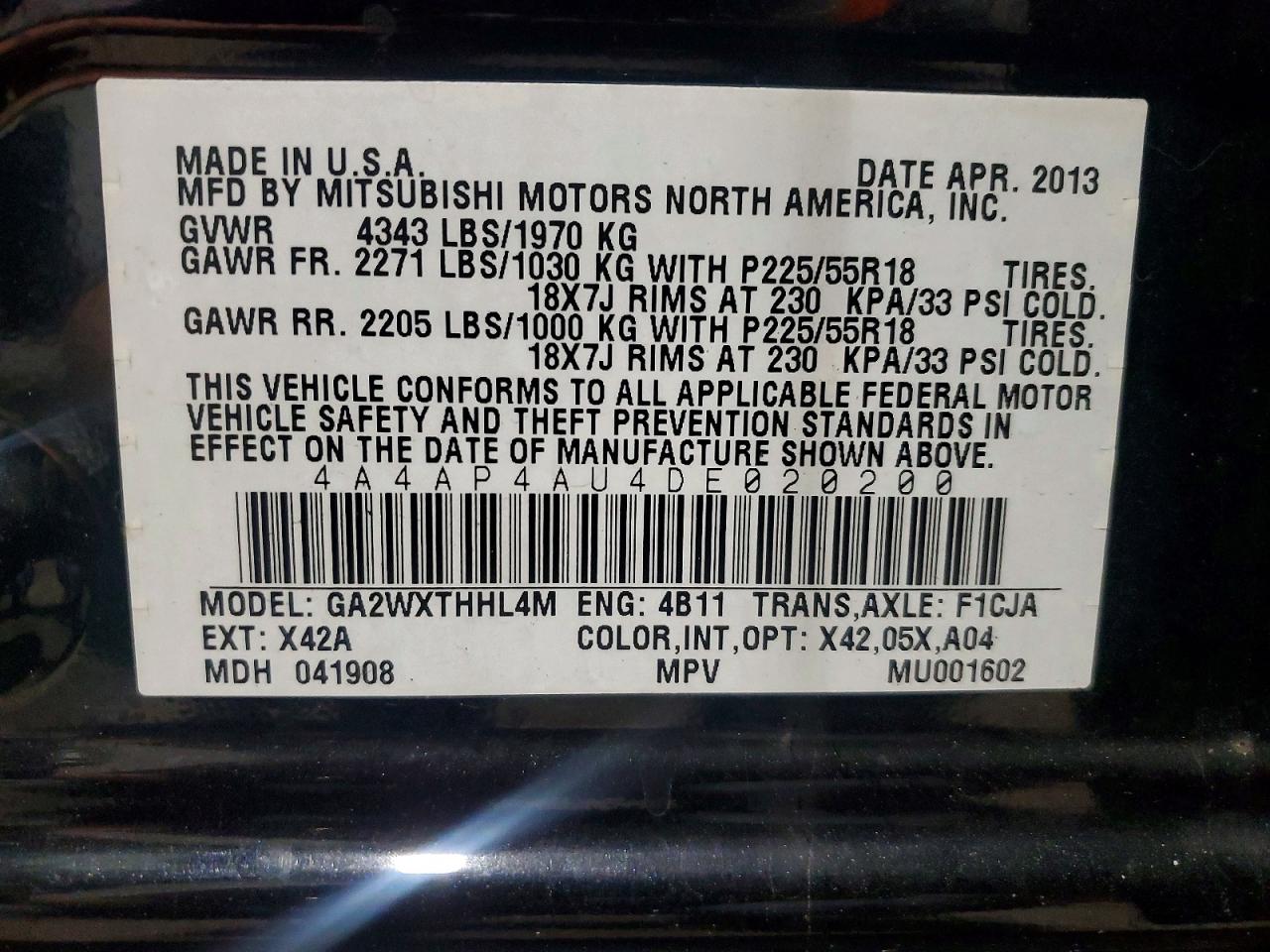 2013 Mitsubishi Outlander Sport Se Black vin: 4A4AP4AU4DE020200