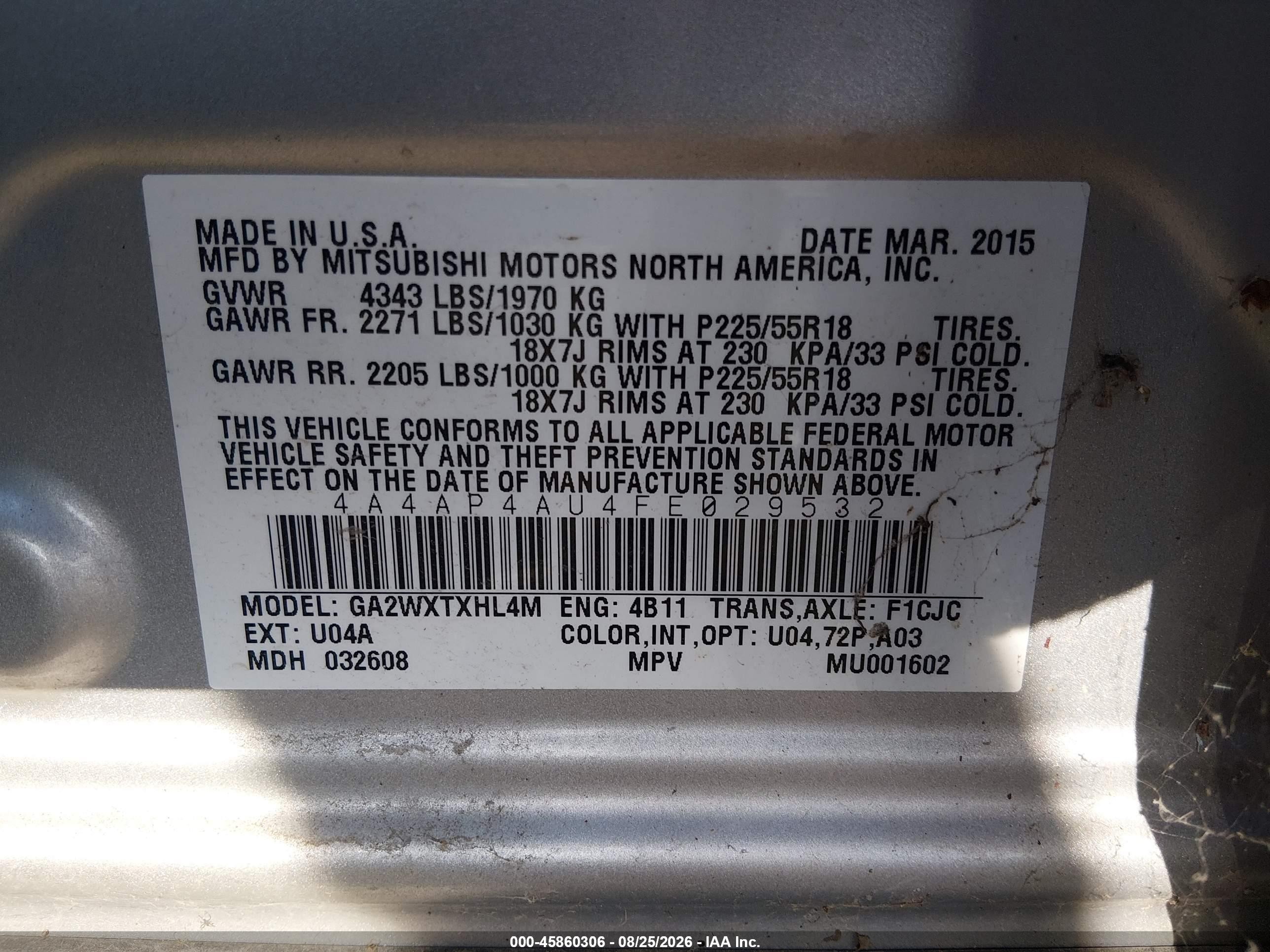 2015 Mitsubishi Outlander Sport Se Silver vin: 4A4AP4AU4FE029532