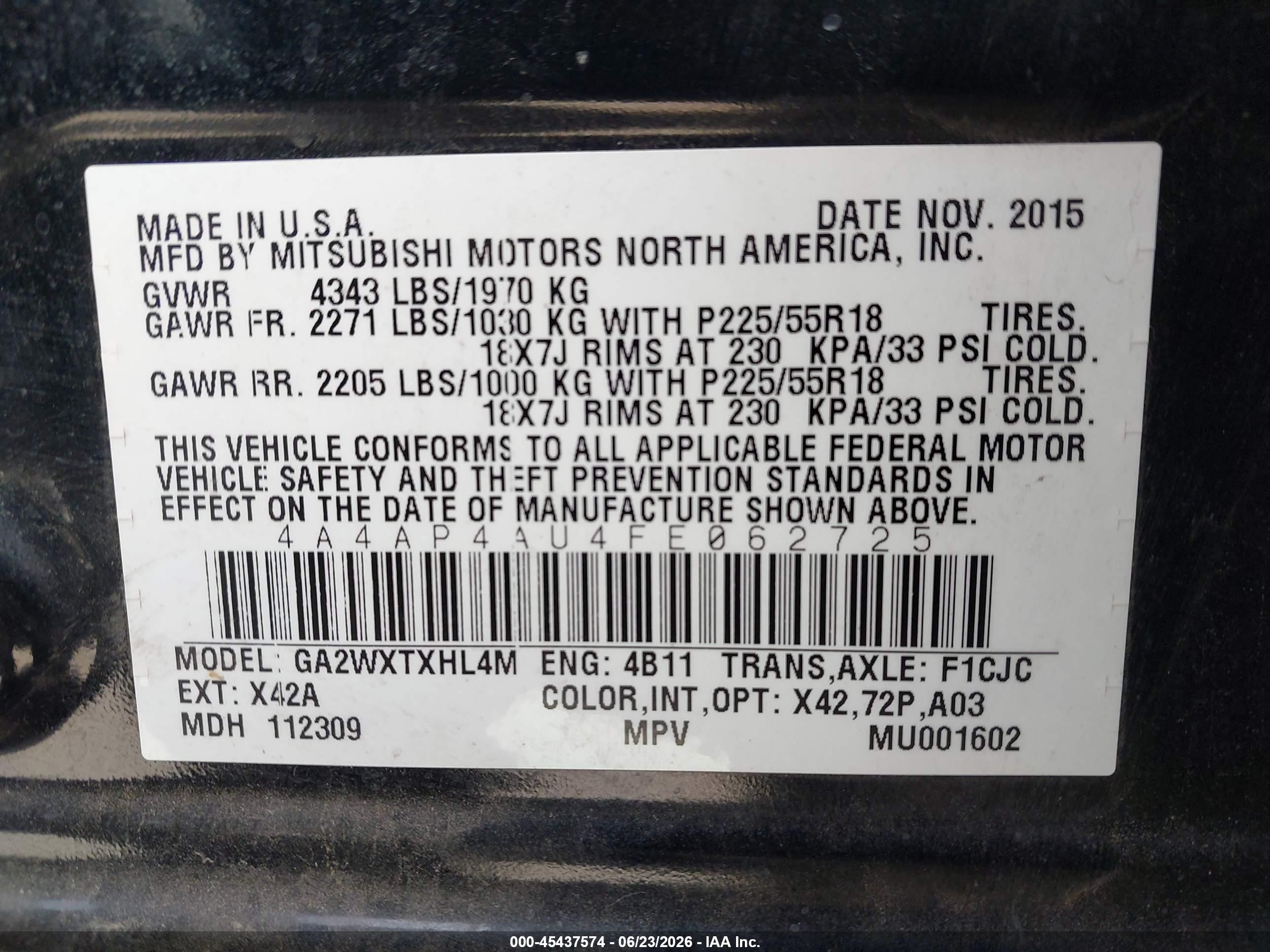 2015 Mitsubishi Outlander Sport Se Черный vin: 4A4AP4AU4FE062725