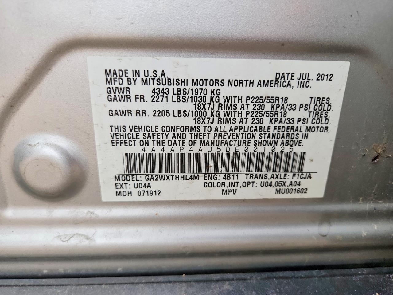 2013 Mitsubishi Outlander Sport Se Серебряный vin: 4A4AP4AU5DE001025