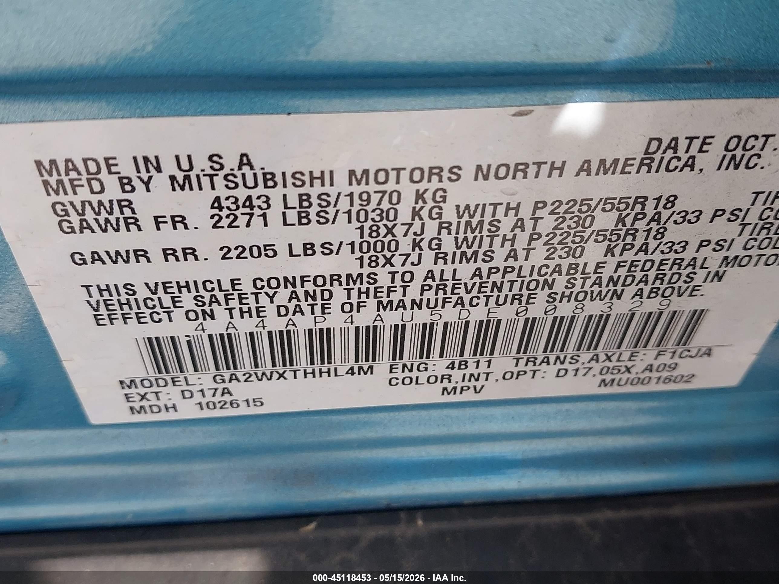 2013 Mitsubishi Outlander Sport Se Blue vin: 4A4AP4AU5DE008329