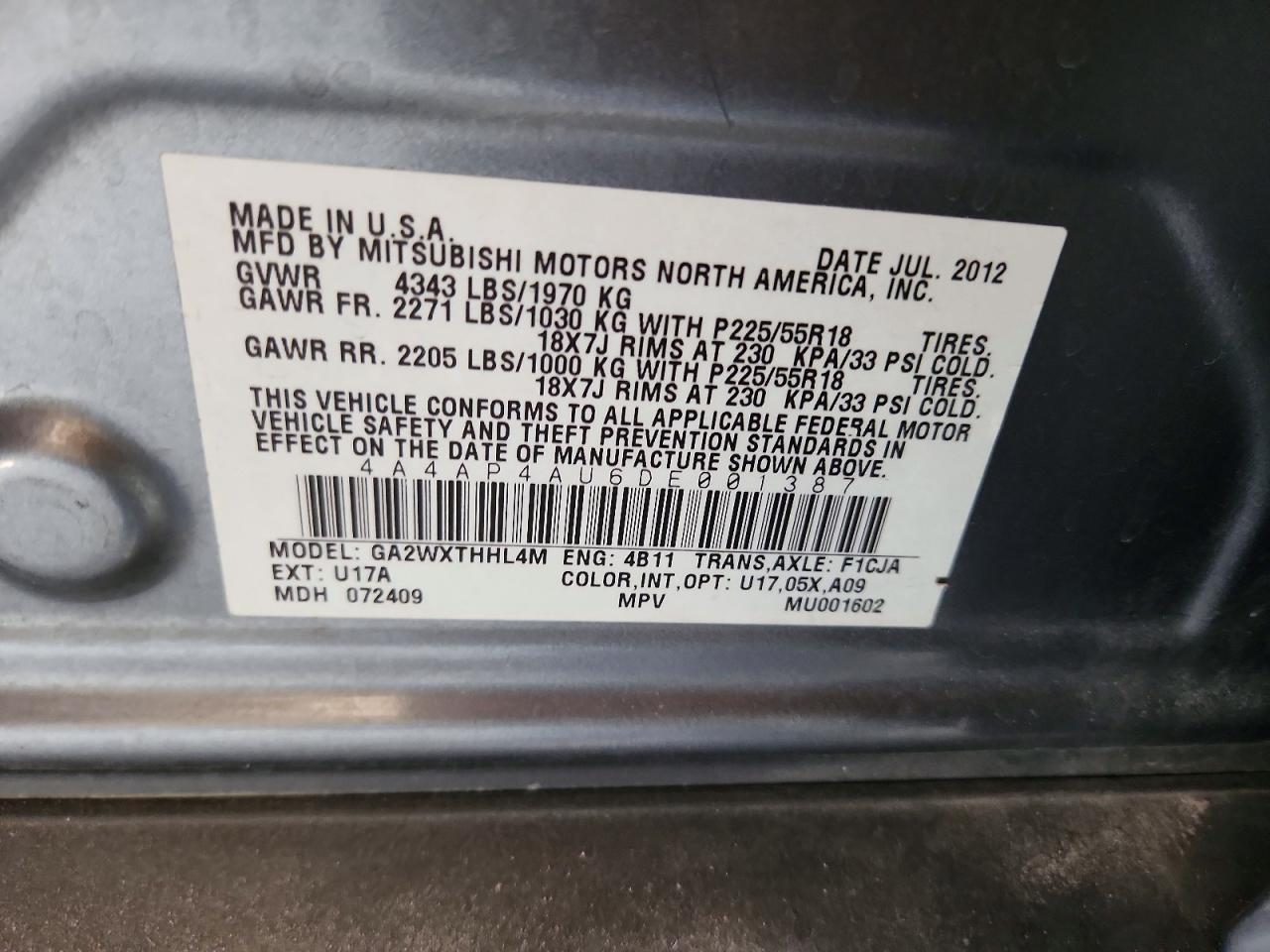 2013 Mitsubishi Outlander Sport Se Gray vin: 4A4AP4AU6DE001387