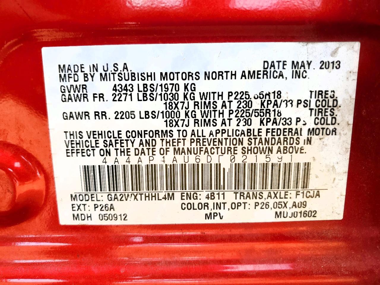 2013 Mitsubishi Outlander Sport Se Red vin: 4A4AP4AU6DE021591