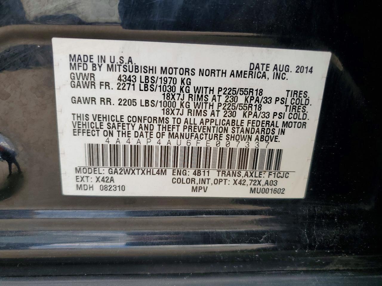 2015 Mitsubishi Outlander Sport Se Black vin: 4A4AP4AU6FE007337
