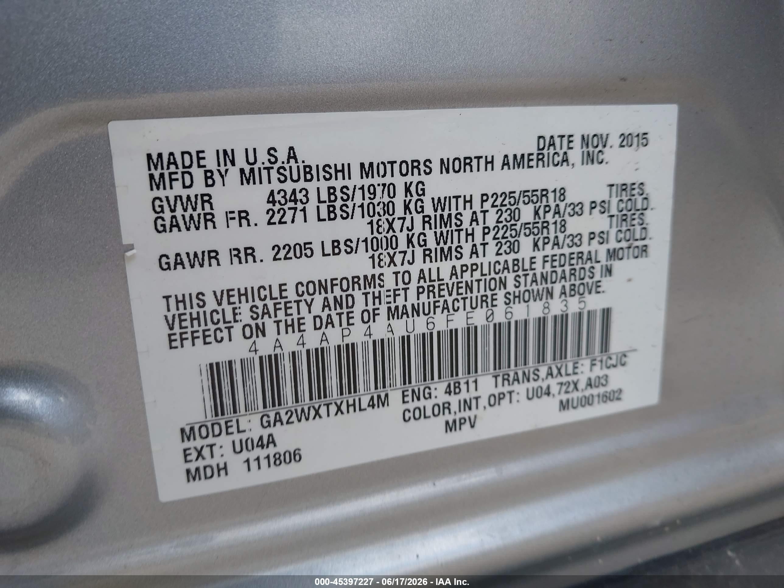 2015 Mitsubishi Outlander Sport Se Серебряный vin: 4A4AP4AU6FE061835
