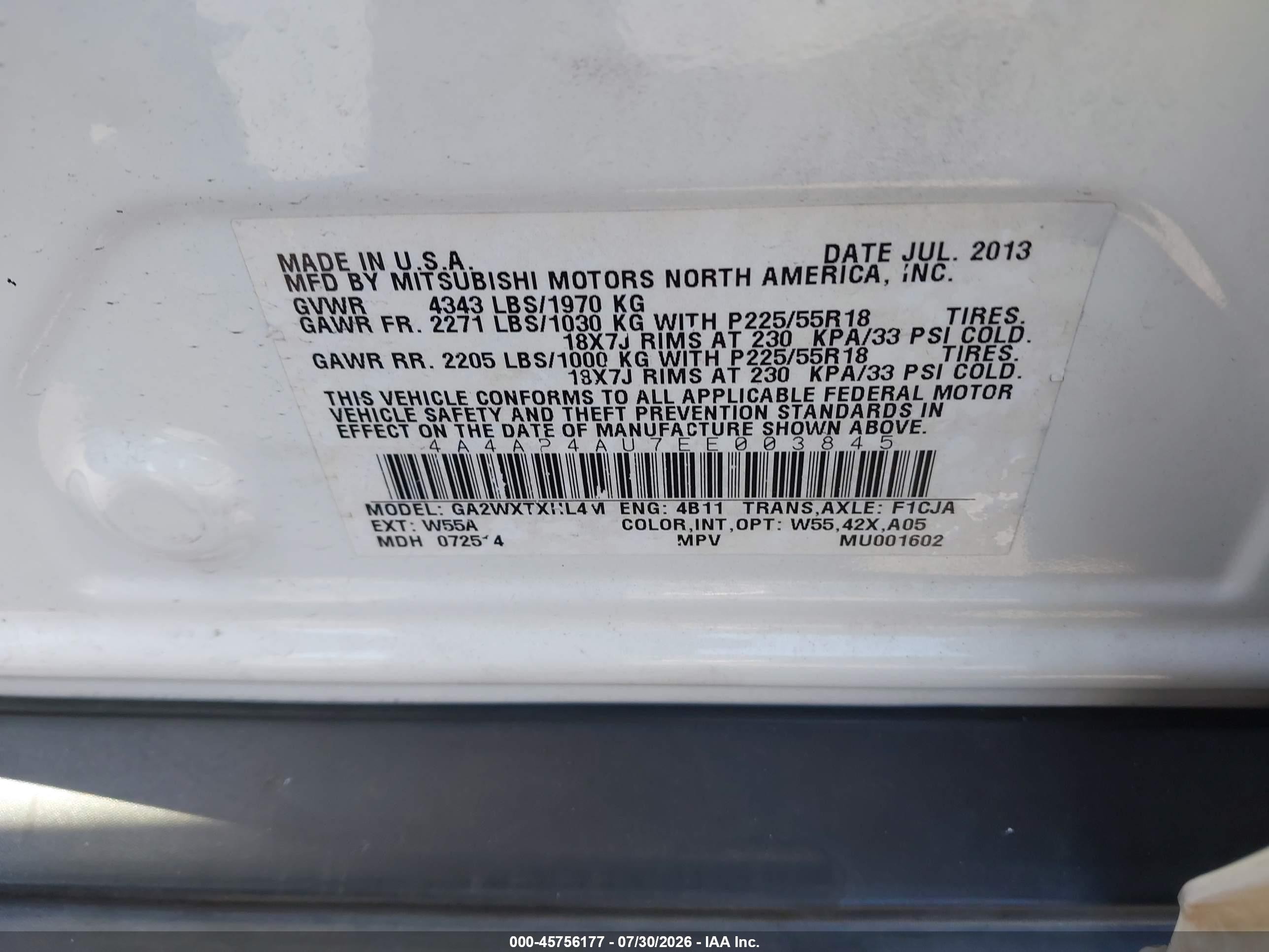2014 Mitsubishi Outlander Sport Se White vin: 4A4AP4AU7EE003845