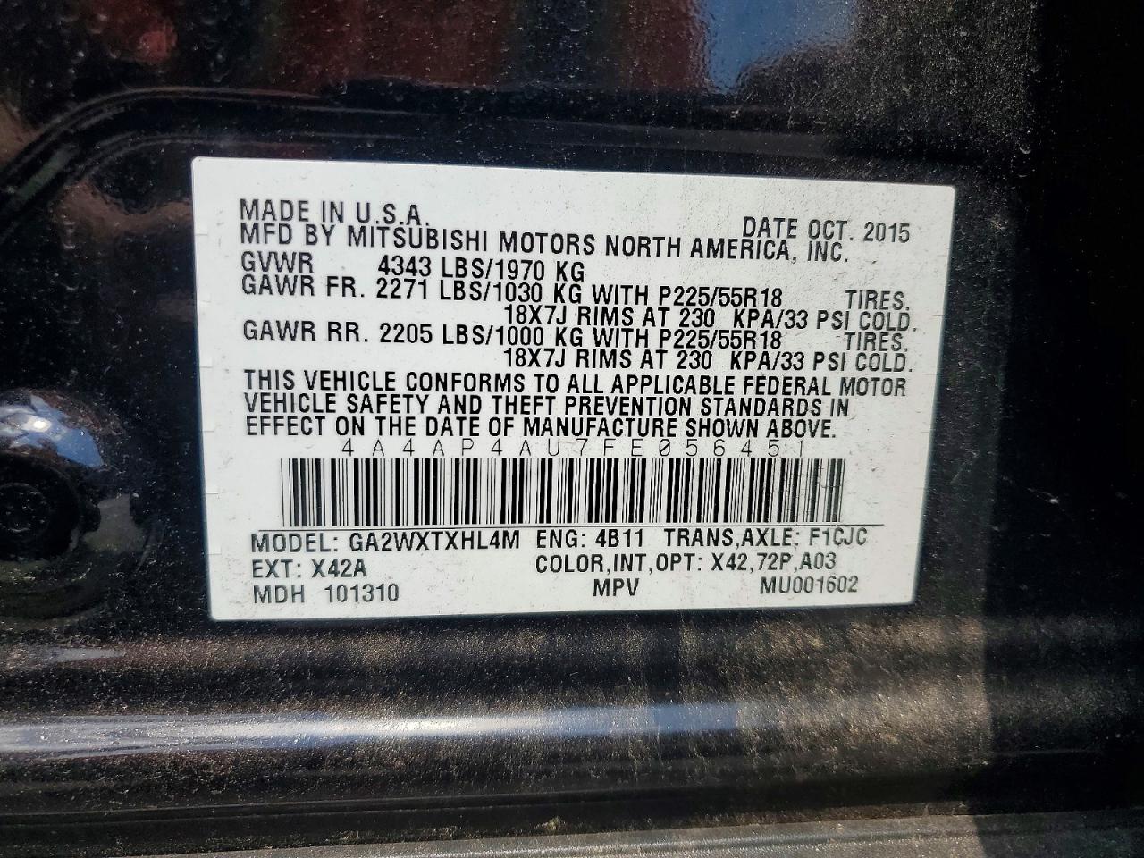 2015 Mitsubishi Outlander Sport Se Black vin: 4A4AP4AU7FE056451