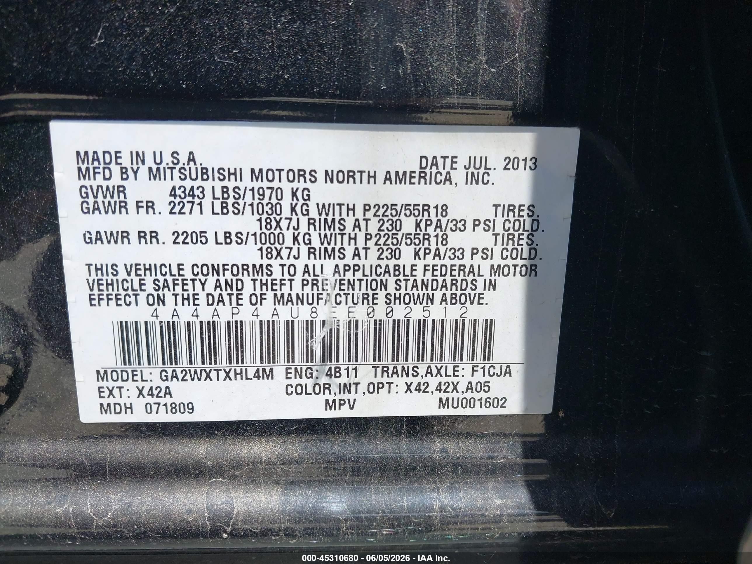 2014 Mitsubishi Outlander Sport Se Черный vin: 4A4AP4AU8EE002512
