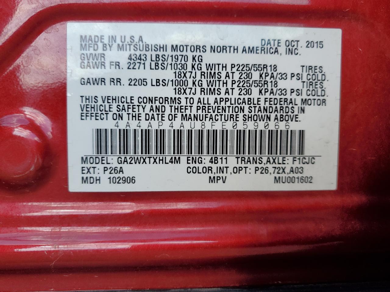 2015 Mitsubishi Outlander Sport Se Red vin: 4A4AP4AU8FE059066