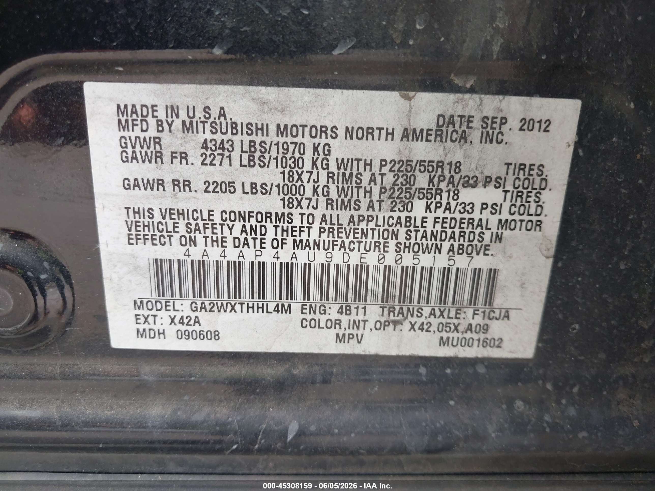 2013 Mitsubishi Outlander Sport Se Black vin: 4A4AP4AU9DE005157