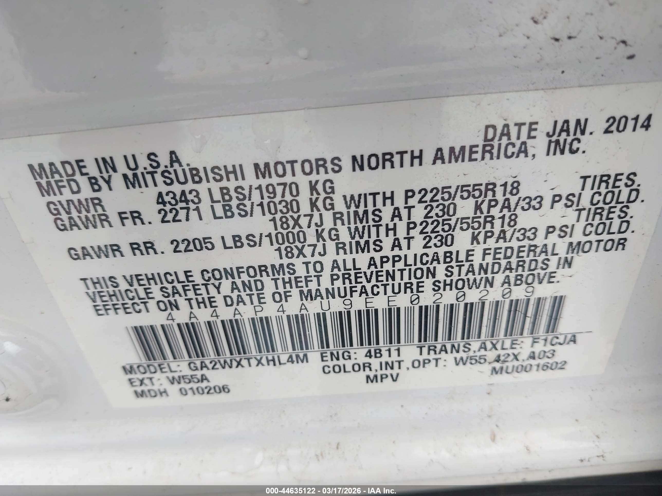 2014 Mitsubishi Outlander Sport Se White vin: 4A4AP4AU9EE020209