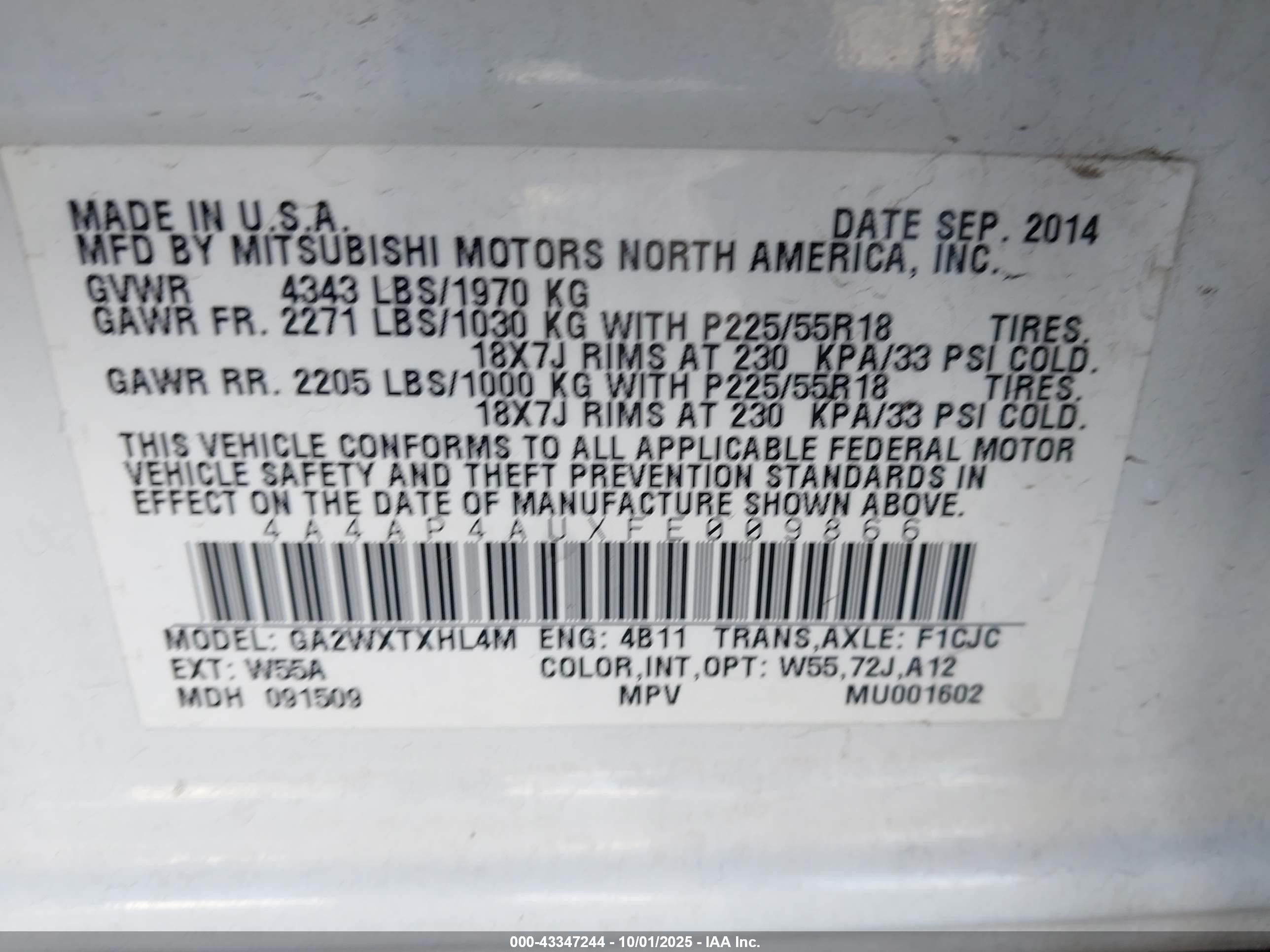 2015 Mitsubishi Outlander Sport Se White vin: 4A4AP4AUXFE009866