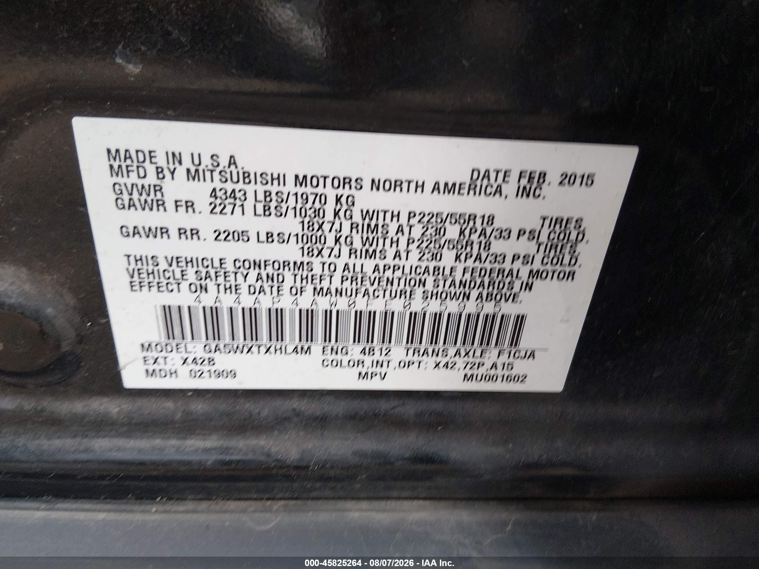 2015 Mitsubishi Outlander Sport Gt Black vin: 4A4AP4AW0FE025995