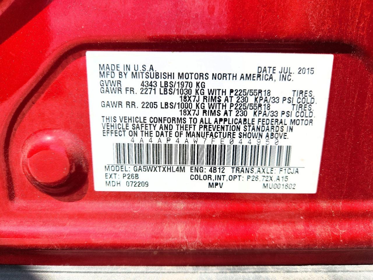 2015 Mitsubishi Outlander Sport Se Red vin: 4A4AP4AW7FE044950