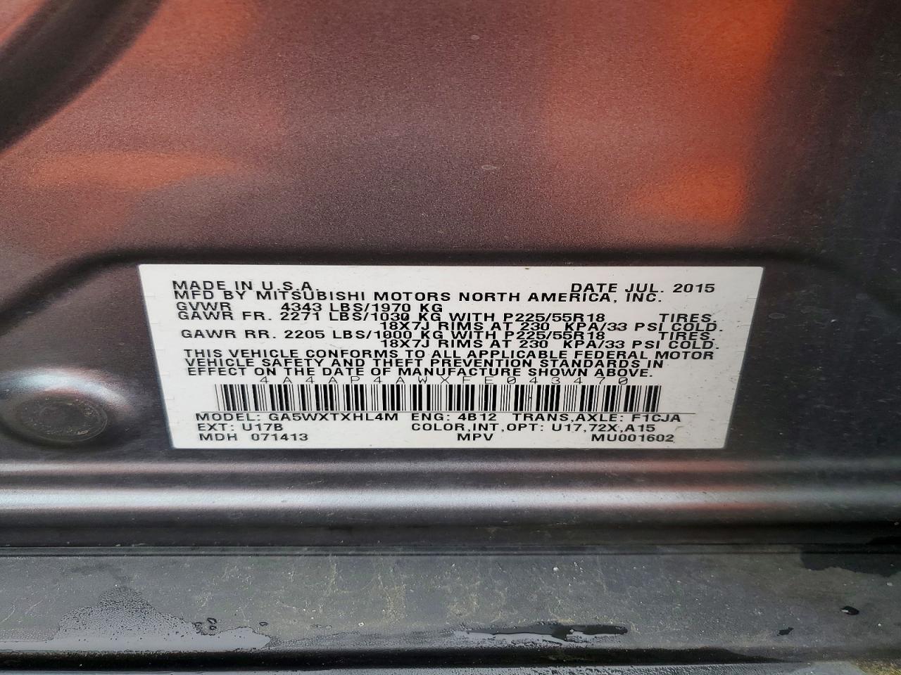 2015 Mitsubishi Outlander Sport Se Gray vin: 4A4AP4AWXFE043470