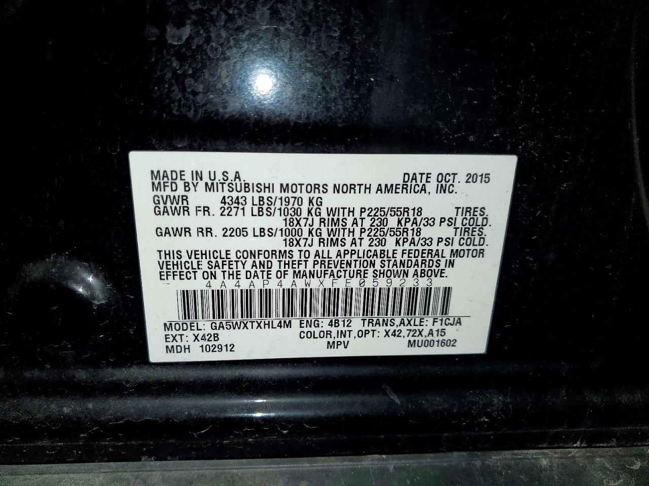 2015 Mitsubishi Outlander Sport Se Черный vin: 4A4AP4AWXFE059233