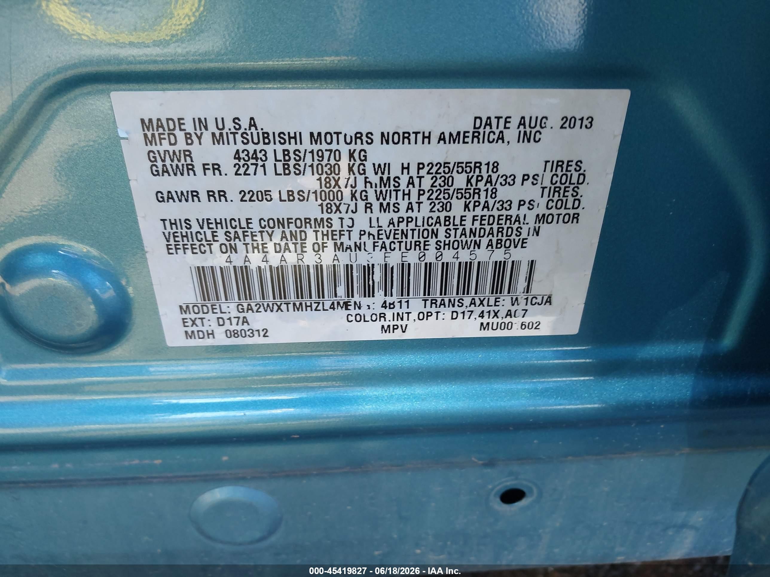 2014 Mitsubishi Outlander Sport Es Синий vin: 4A4AR3AU3EE004575