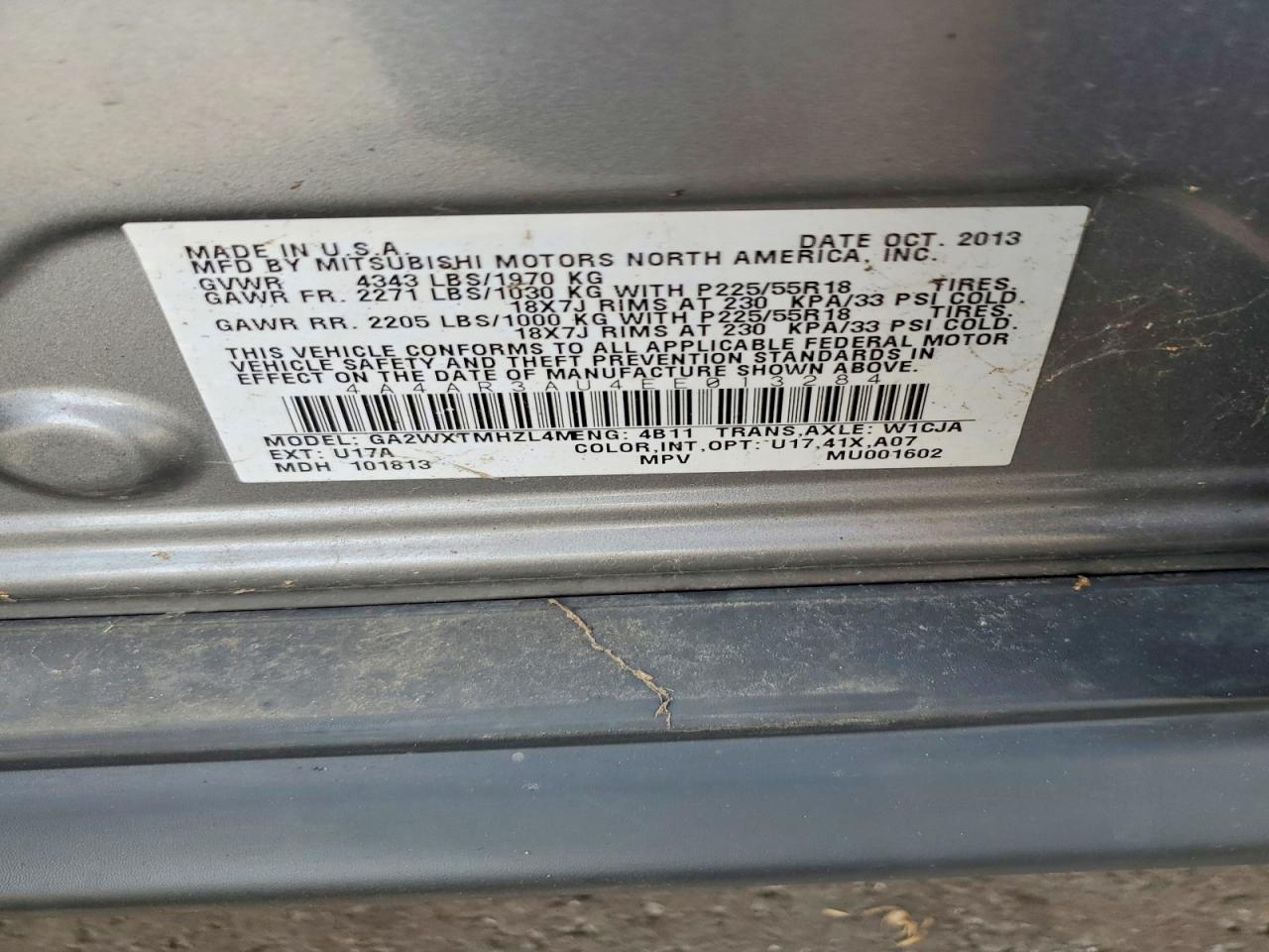 2014 Mitsubishi Outlander Sport Es Серый vin: 4A4AR3AU4EE013284