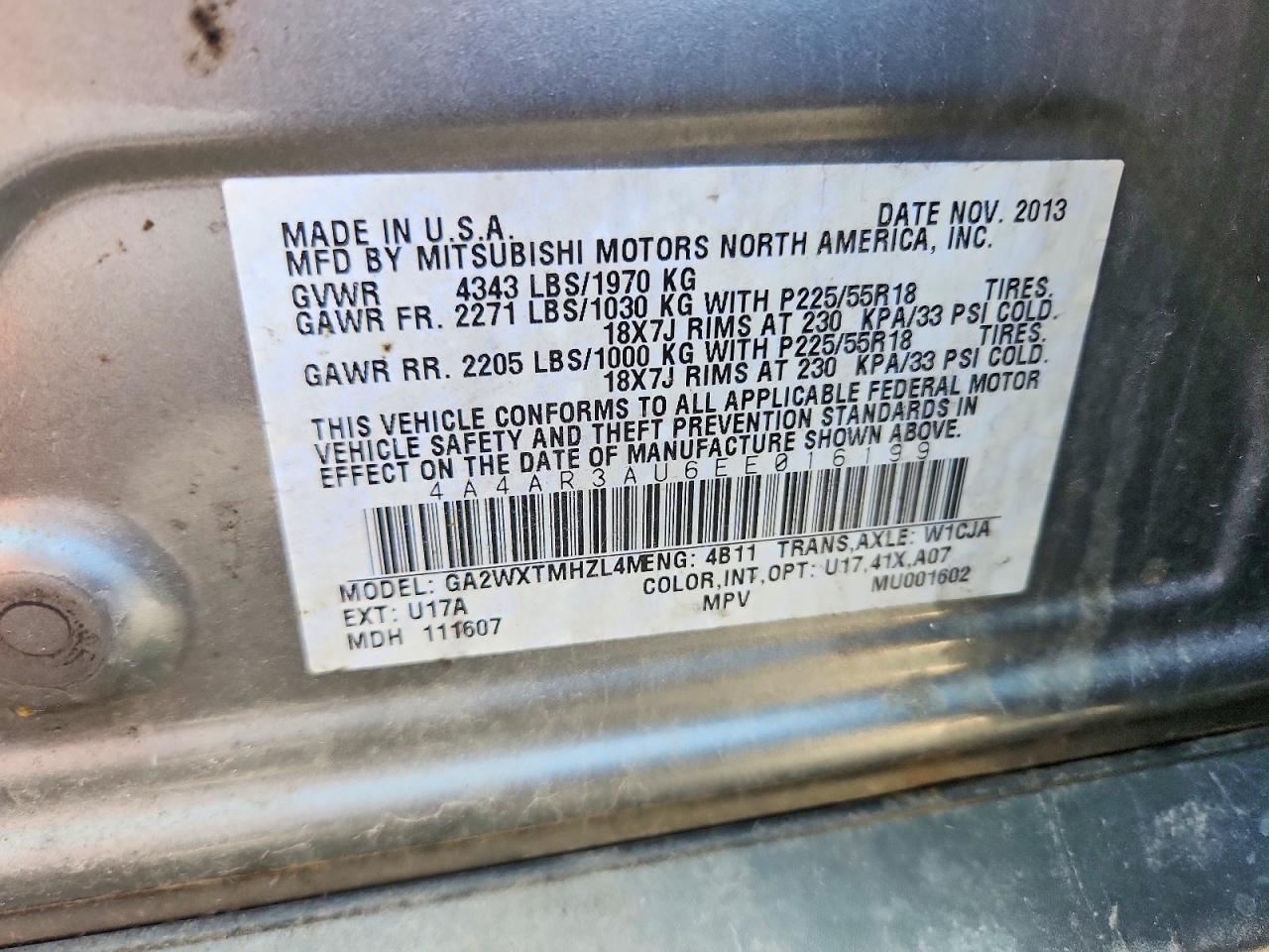 2014 Mitsubishi Outlander Sport Es Gray vin: 4A4AR3AU6EE016199