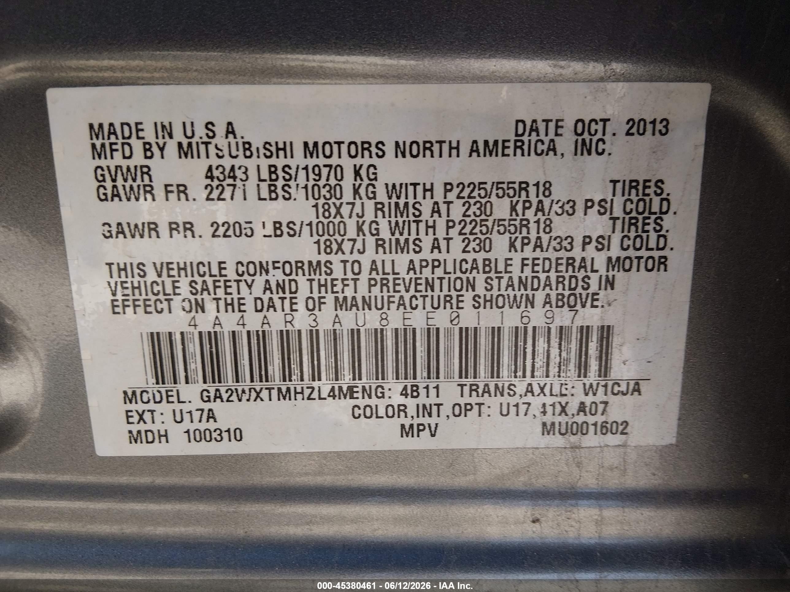 2014 Mitsubishi Outlander Sport Es Серый vin: 4A4AR3AU8EE011697