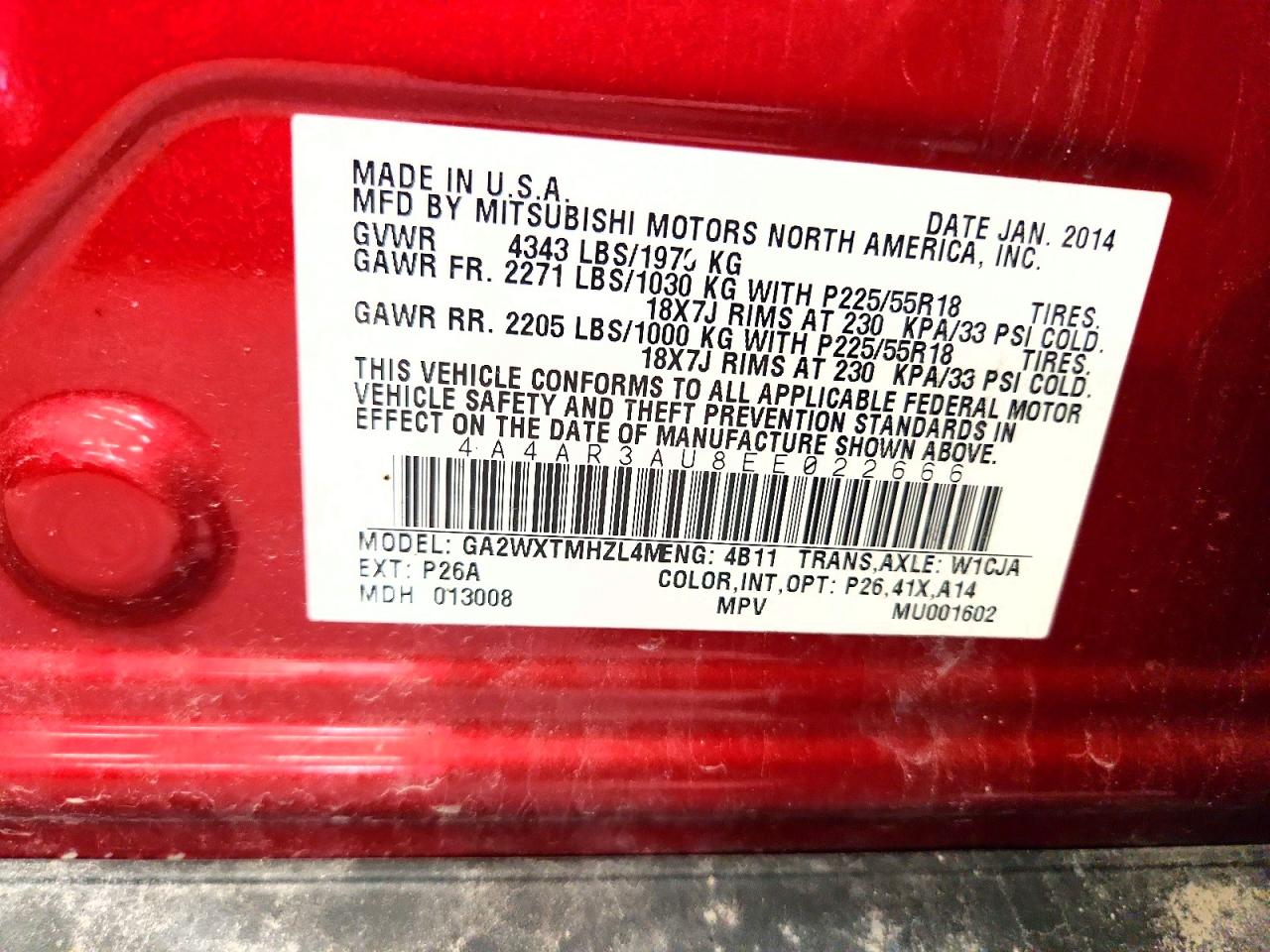 2014 Mitsubishi Outlander Sport Es Red vin: 4A4AR3AU8EE022666