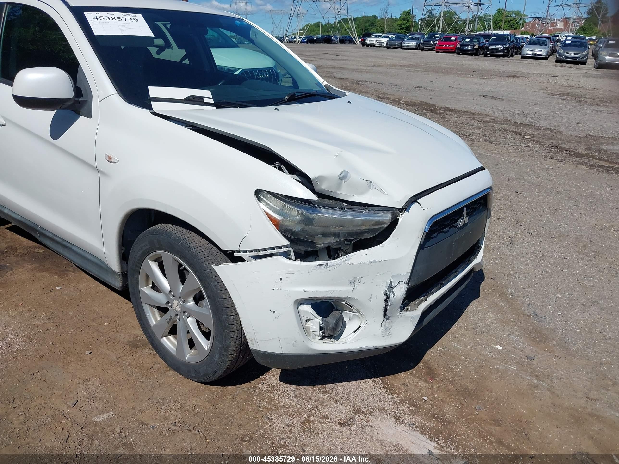 2015 Mitsubishi Outlander Sport Es White vin: 4A4AR3AW6FE041753