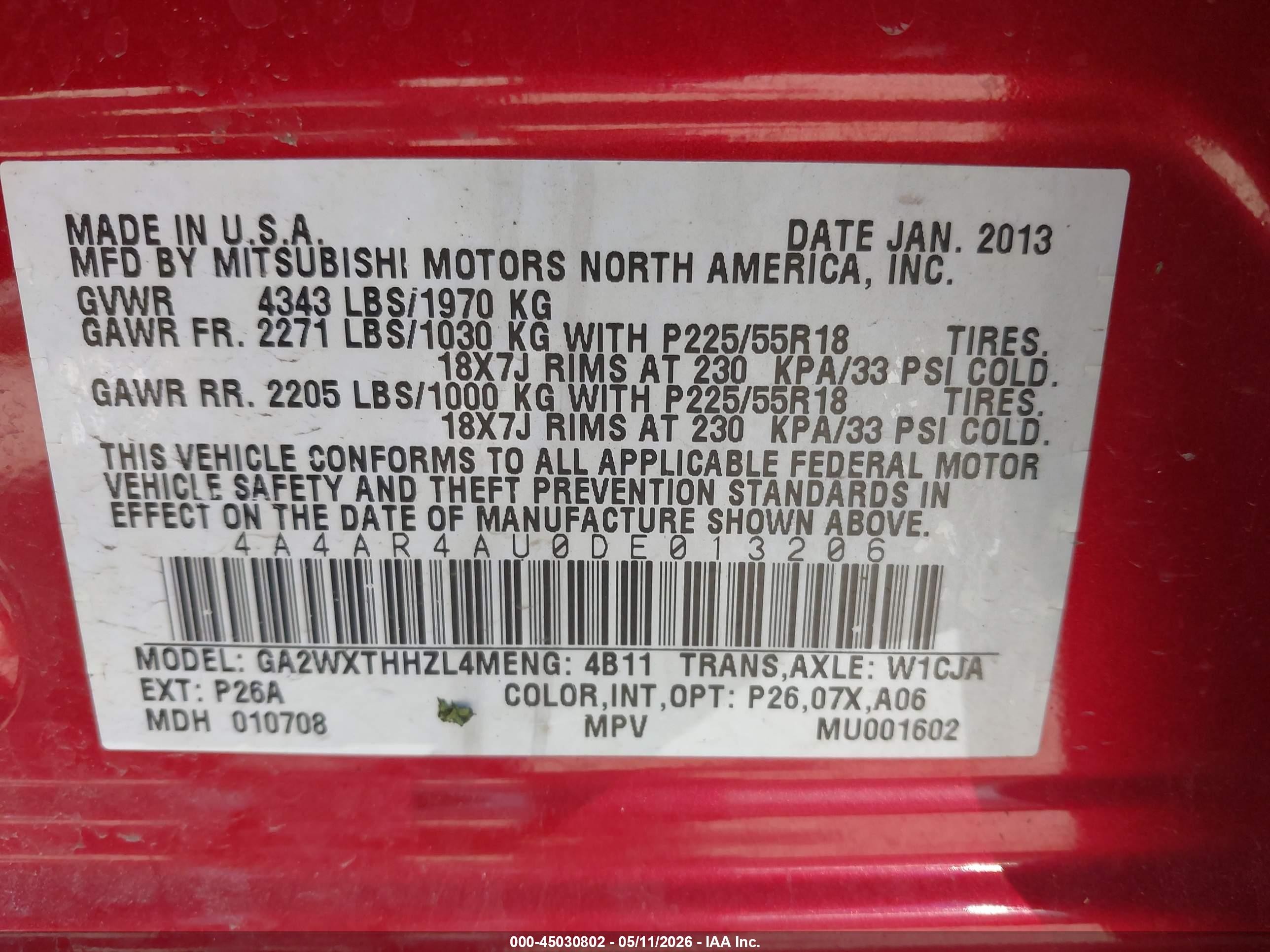 2013 Mitsubishi Outlander Sport Se Red vin: 4A4AR4AU0DE013206