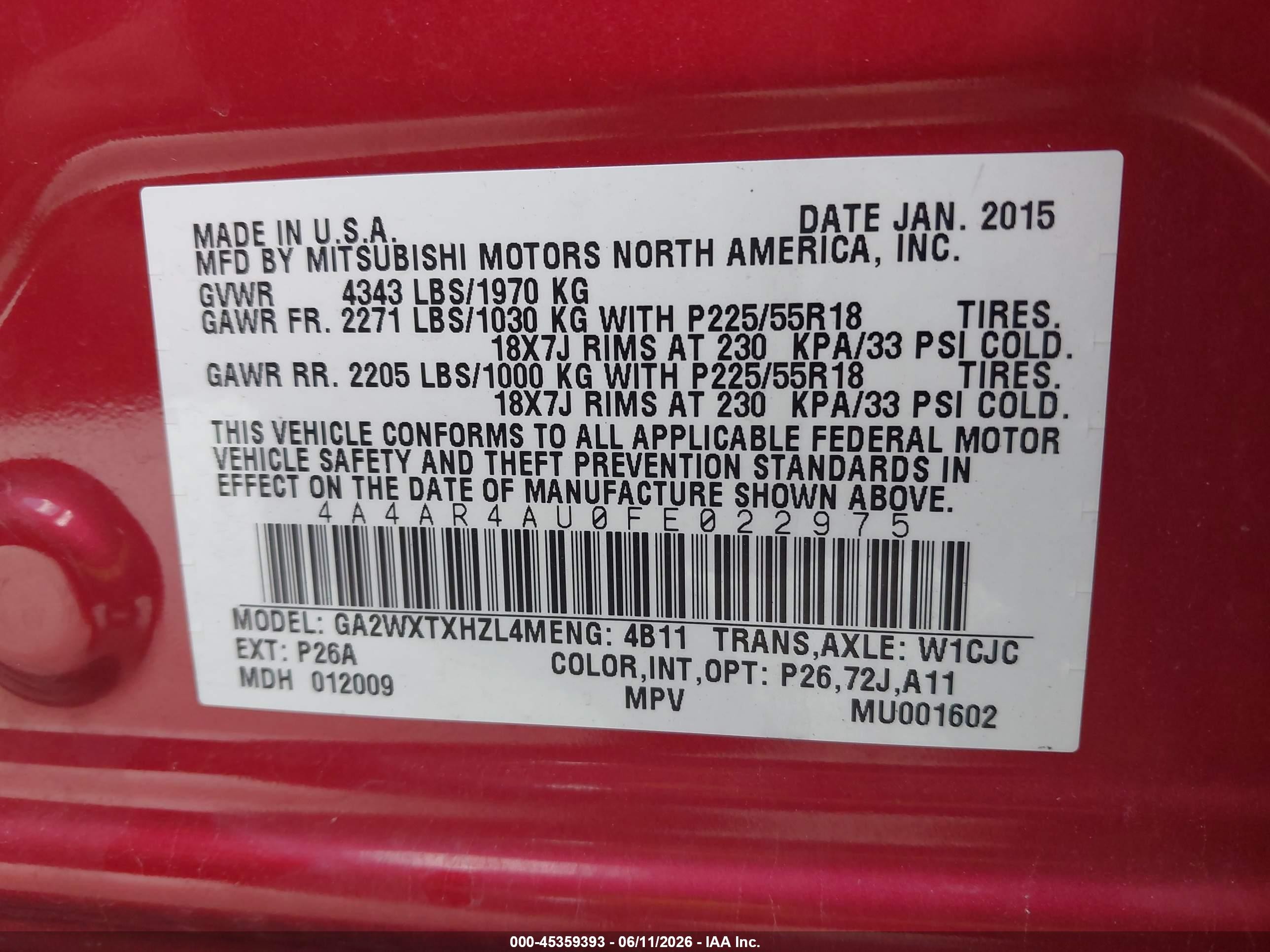 2015 Mitsubishi Outlander Sport Se Красный vin: 4A4AR4AU0FE022975