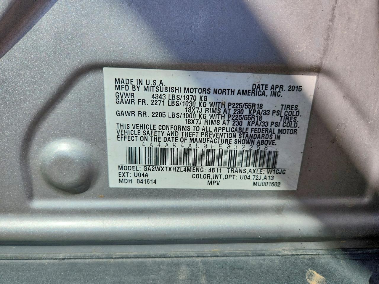 2015 Mitsubishi Outlander Sport Se Silver vin: 4A4AR4AU0FE032258
