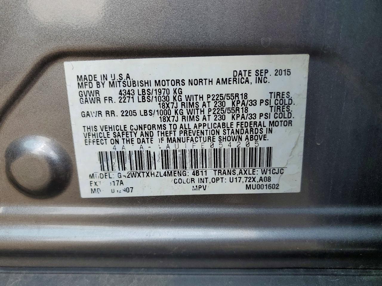 2015 Mitsubishi Outlander Sport Se Gray vin: 4A4AR4AU1FE054205