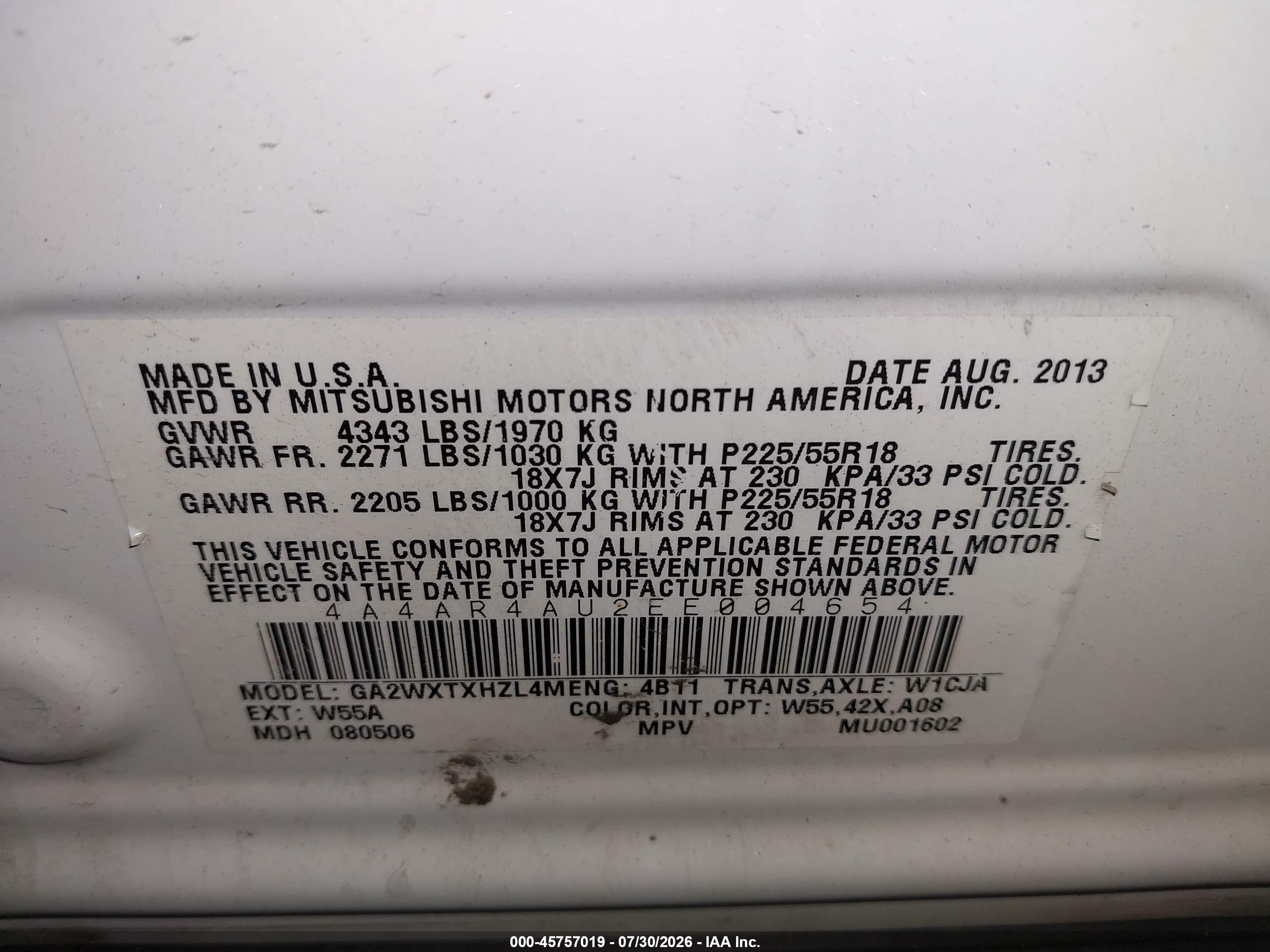 2014 Mitsubishi Outlander Sport Se Белый vin: 4A4AR4AU2EE004654