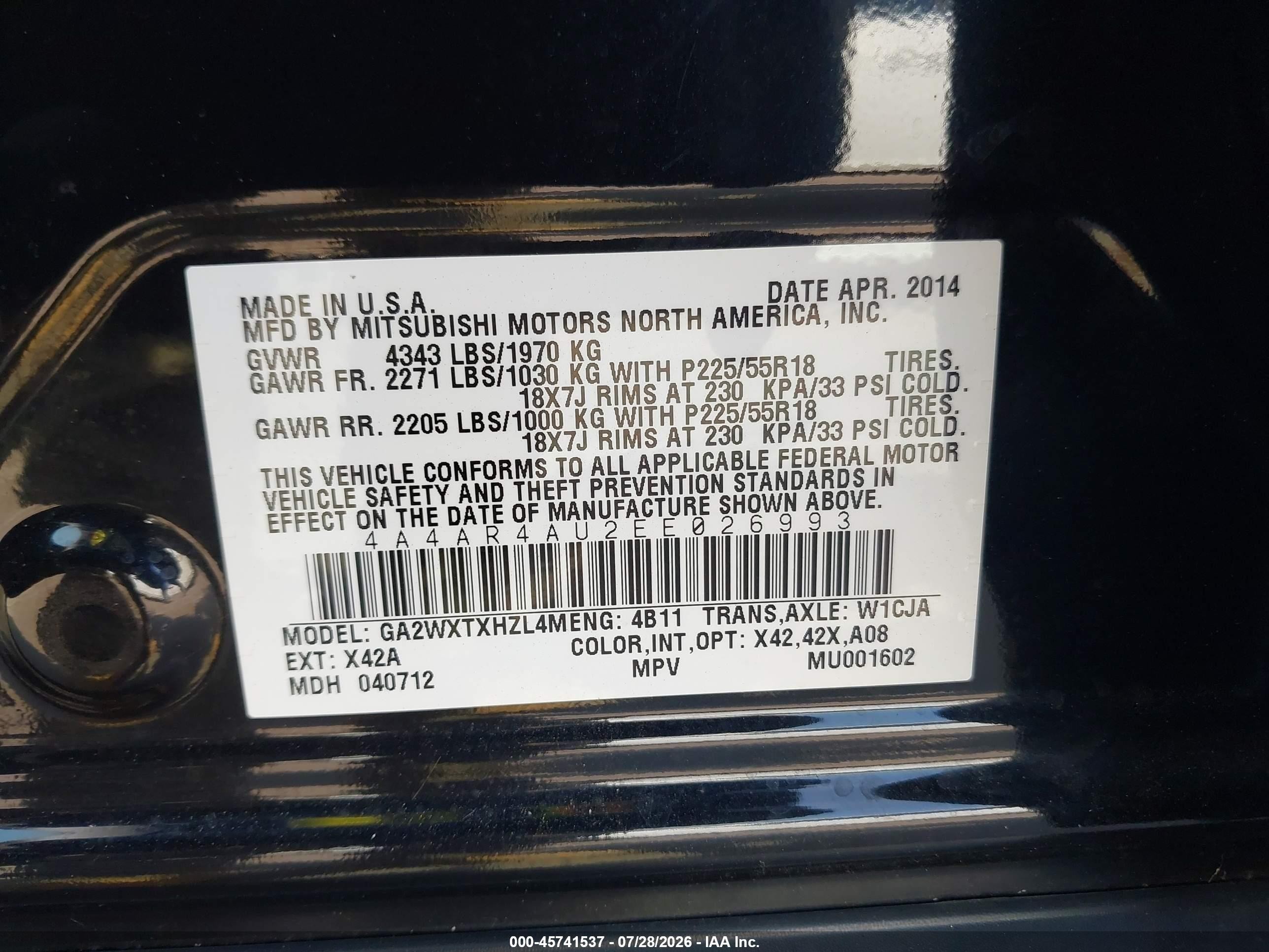 2014 Mitsubishi Outlander Sport Se Черный vin: 4A4AR4AU2EE026993