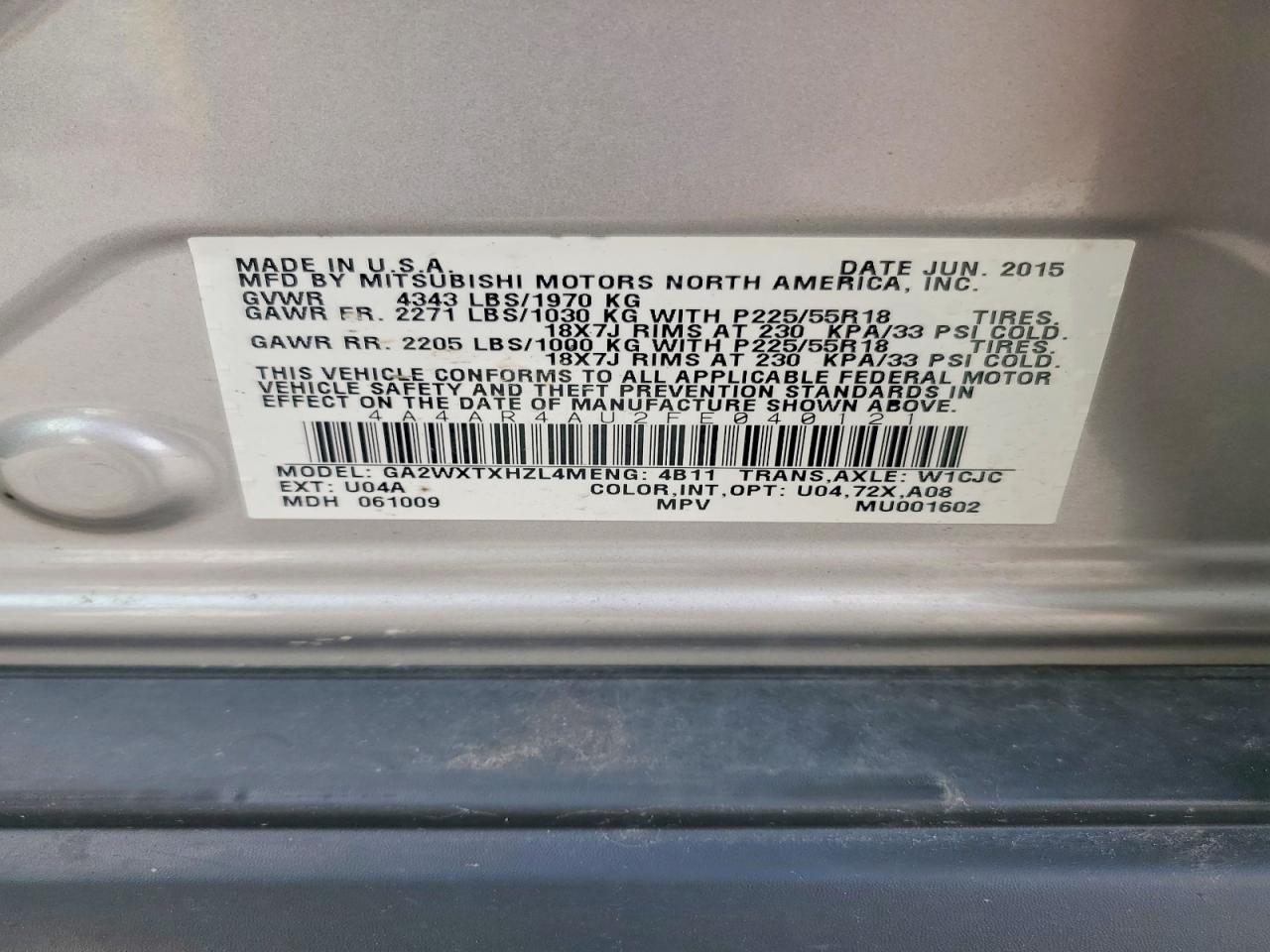 2015 Mitsubishi Outlander Sport Se Silver vin: 4A4AR4AU2FE040121