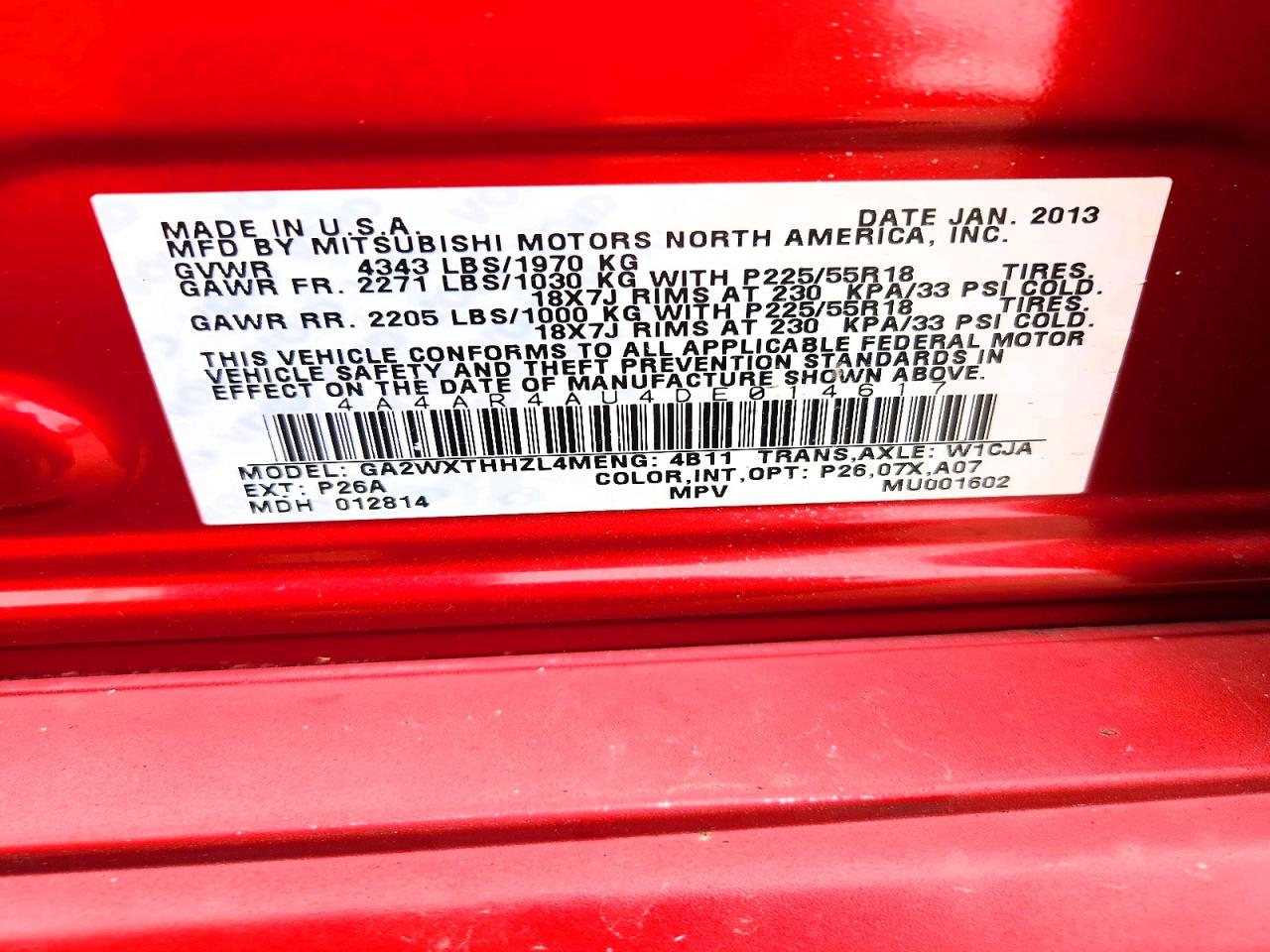 2013 Mitsubishi Outlander Sport Se Red vin: 4A4AR4AU4DE014617
