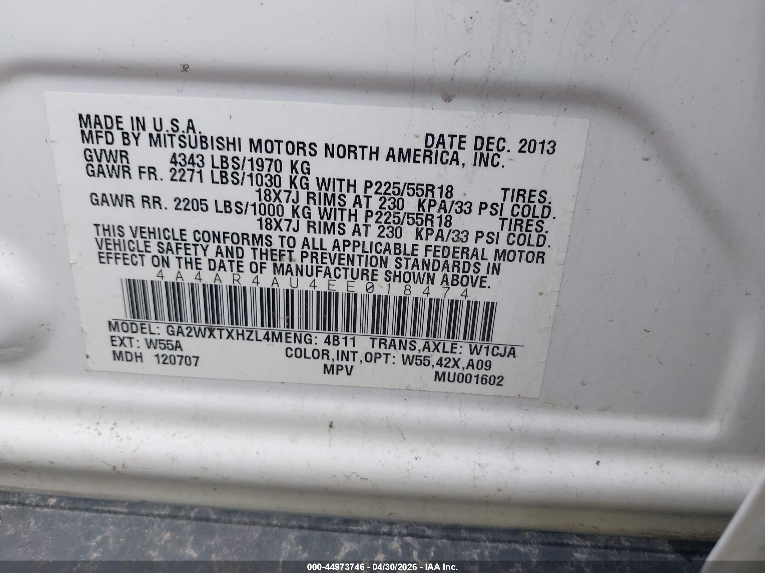 2014 Mitsubishi Outlander Sport Se White vin: 4A4AR4AU4EE018474