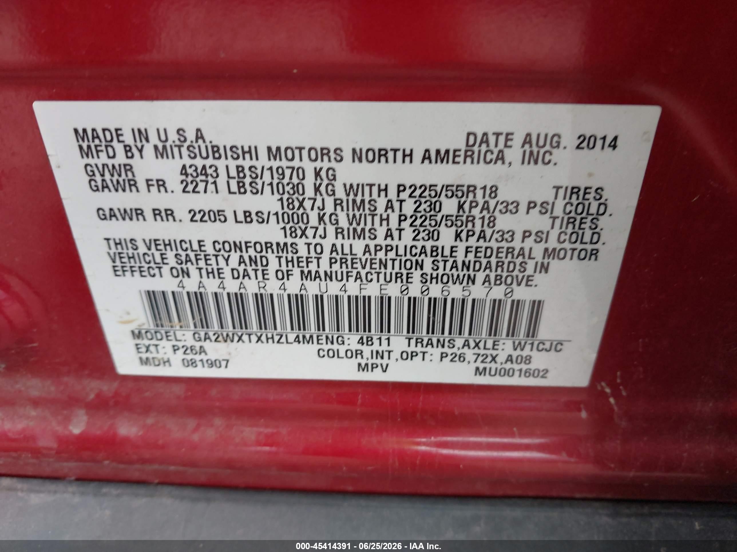 2015 Mitsubishi Outlander Sport Se Maroon vin: 4A4AR4AU4FE006570