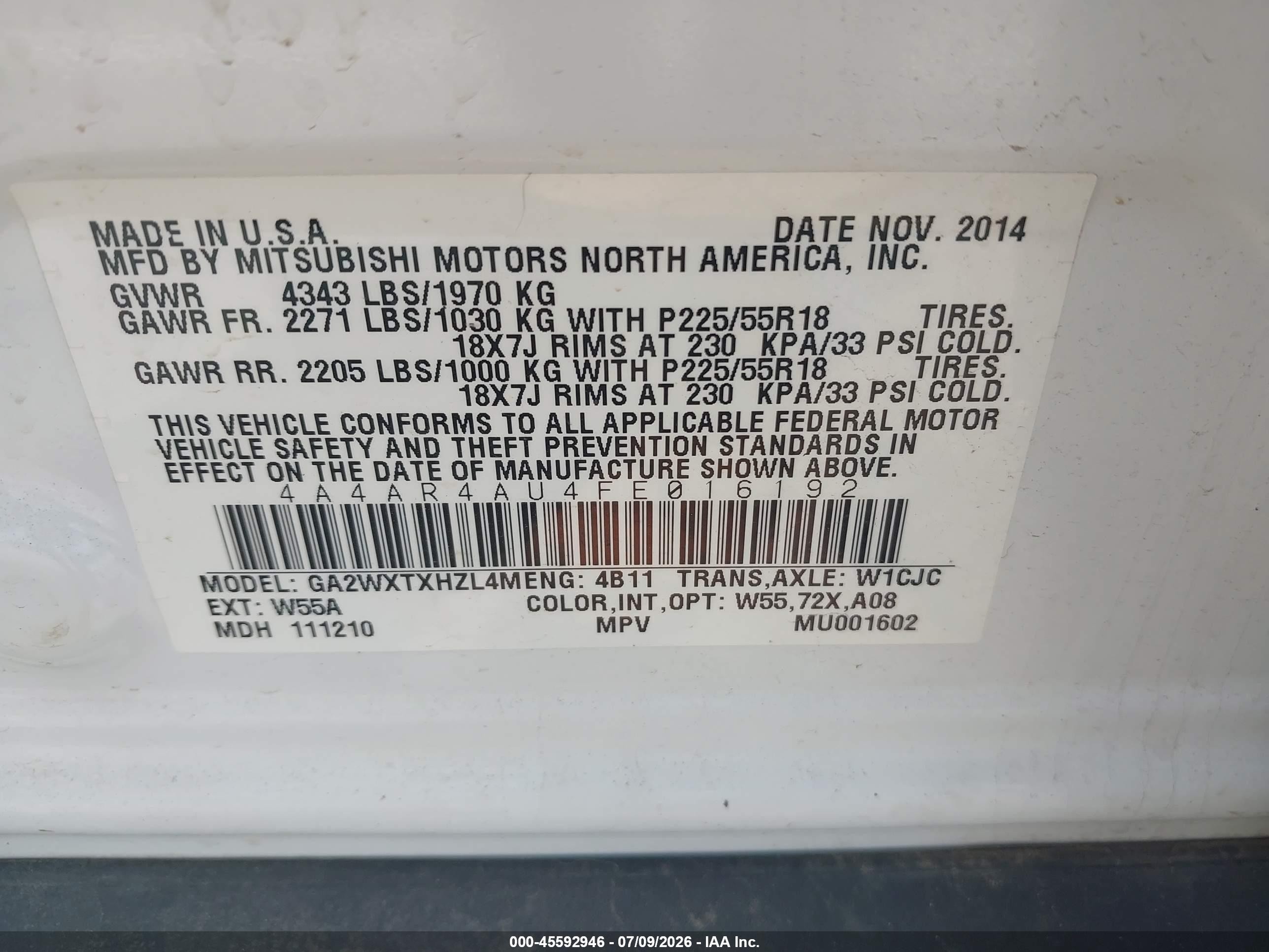 2015 Mitsubishi Outlander Sport Se Белый vin: 4A4AR4AU4FE016192