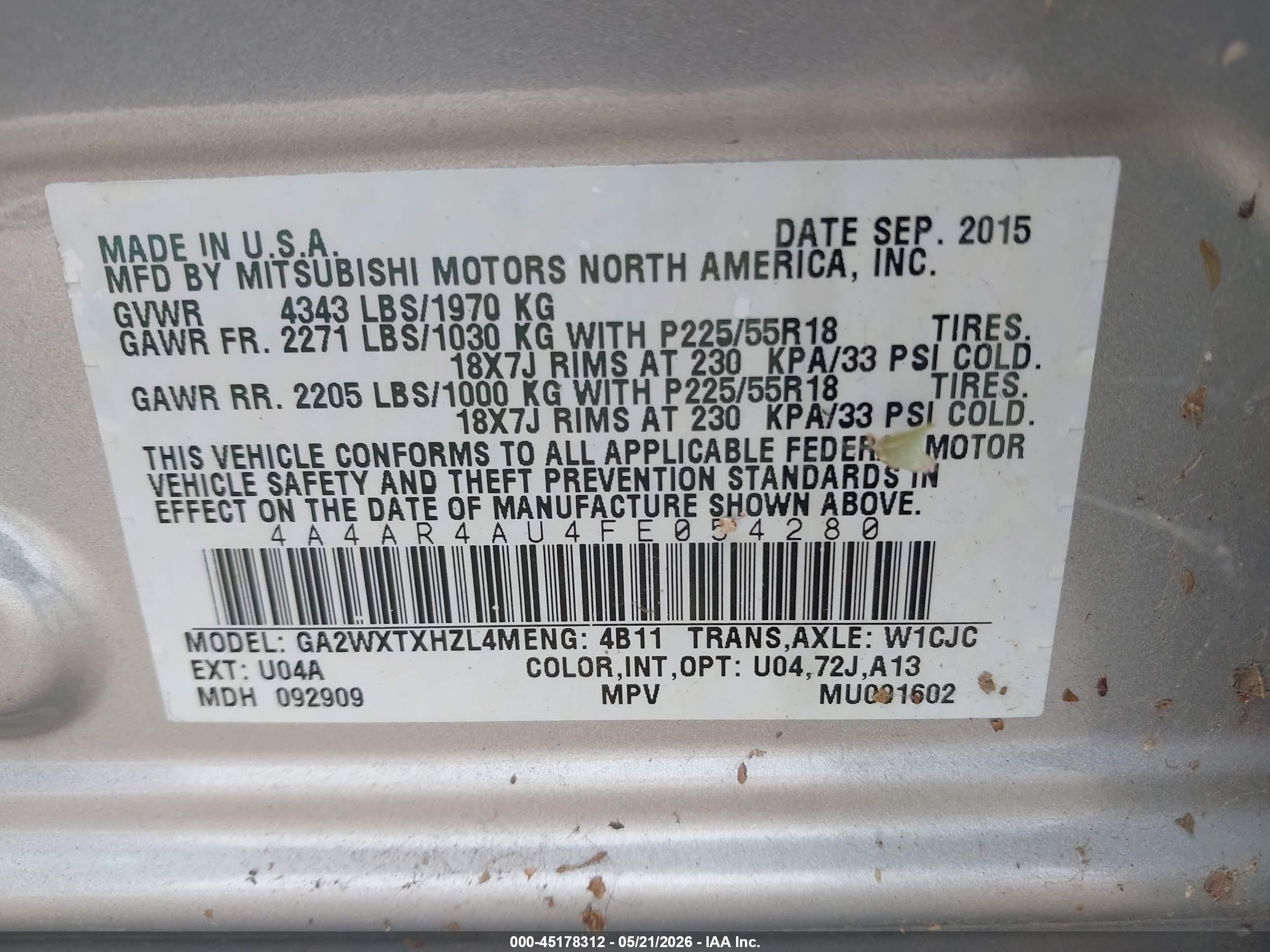 2015 Mitsubishi Outlander Sport Se Silver vin: 4A4AR4AU4FE054280