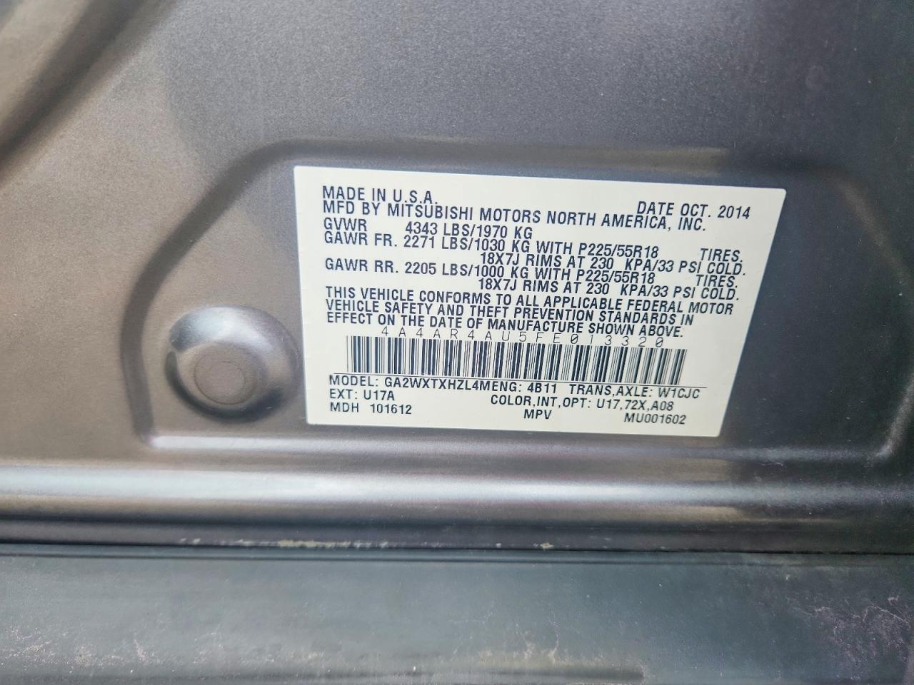 2015 Mitsubishi Outlander Sport Se Gray vin: 4A4AR4AU5FE013320