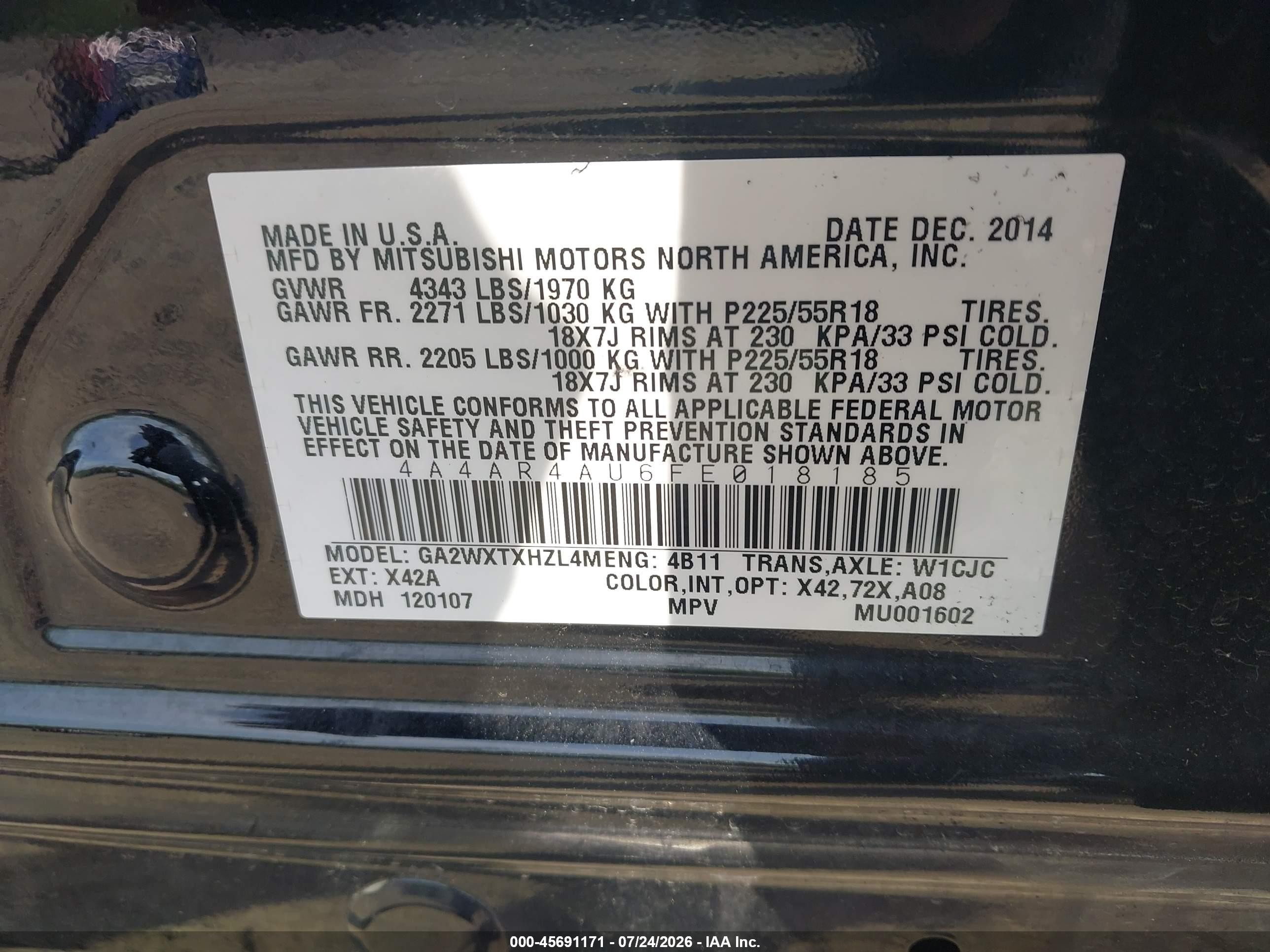 2015 Mitsubishi Outlander Sport Se Black vin: 4A4AR4AU6FE018185