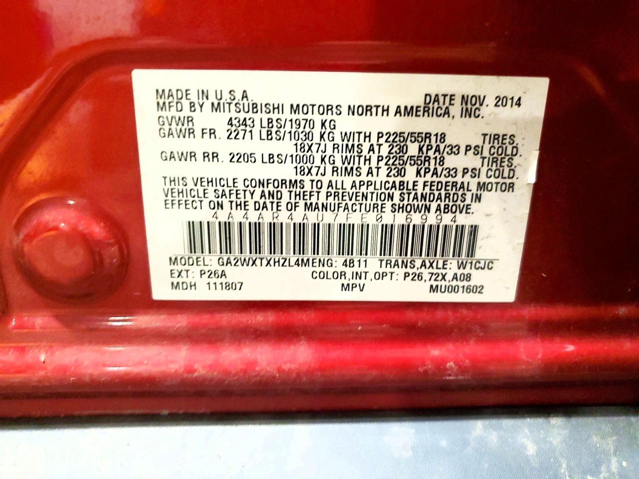 2015 Mitsubishi Outlander Sport Se Red vin: 4A4AR4AU7FE016994