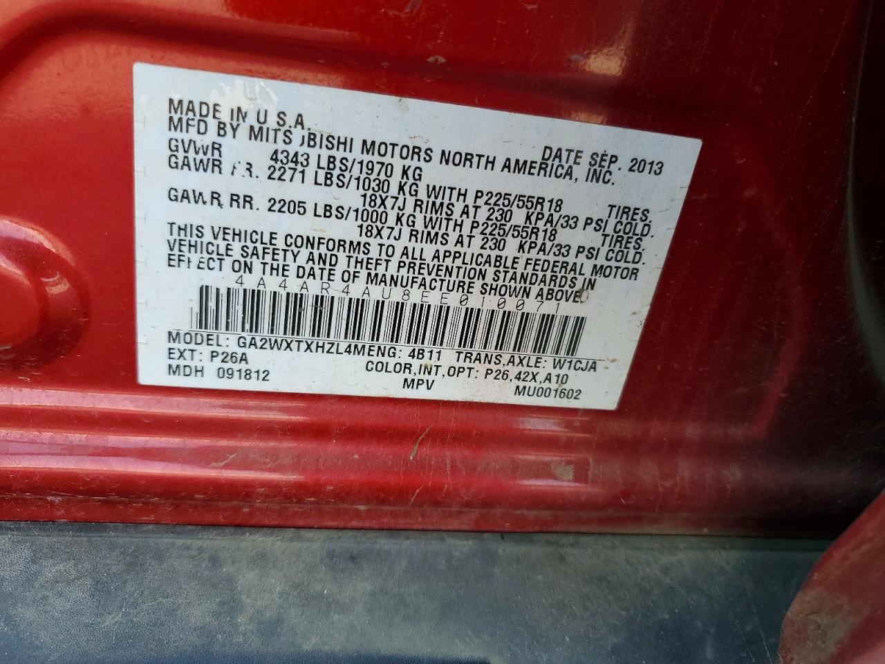 2014 Mitsubishi Outlander Sport Se Red vin: 4A4AR4AU8EE010071