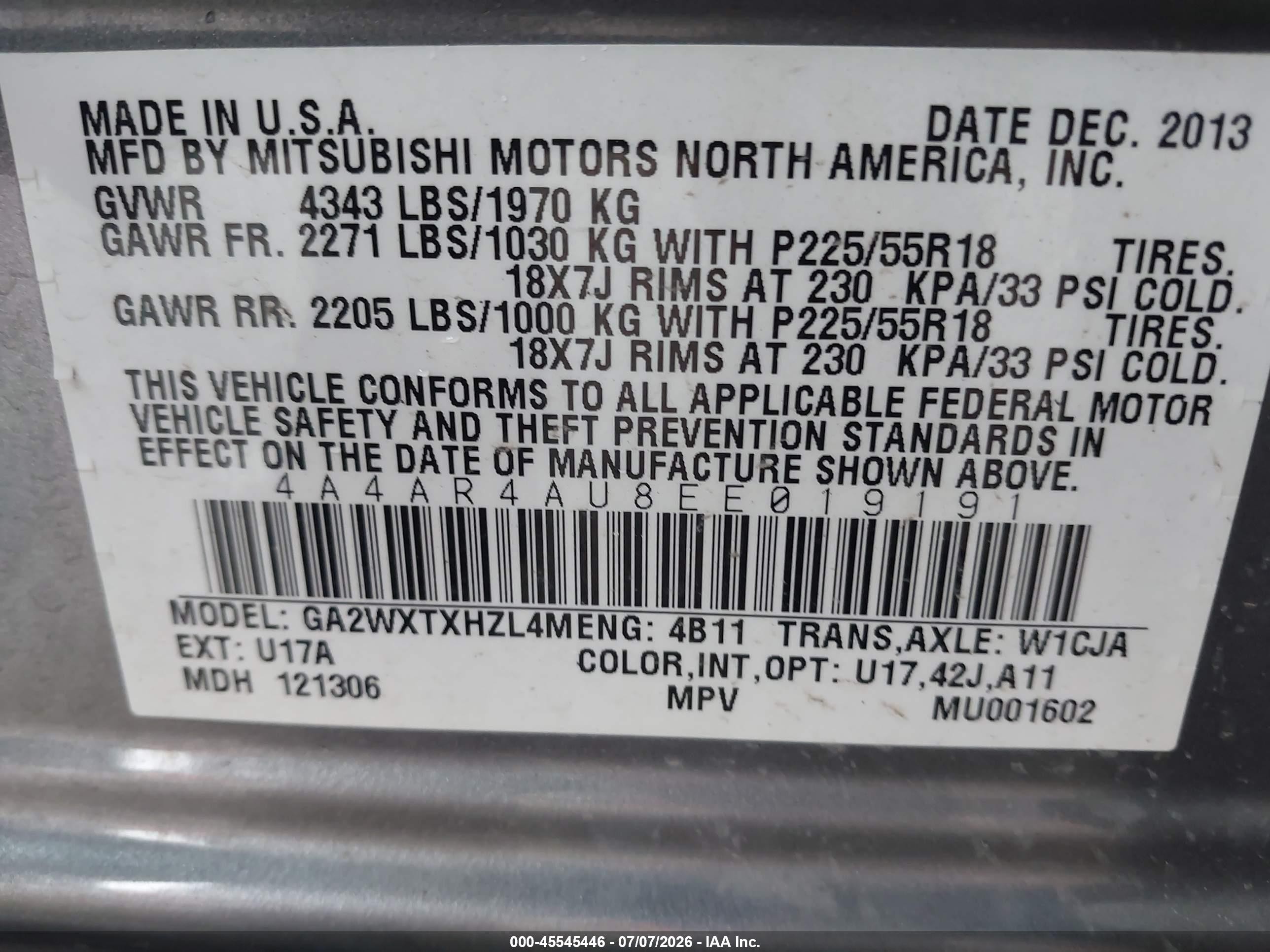 2014 Mitsubishi Outlander Sport Se Silver vin: 4A4AR4AU8EE019191