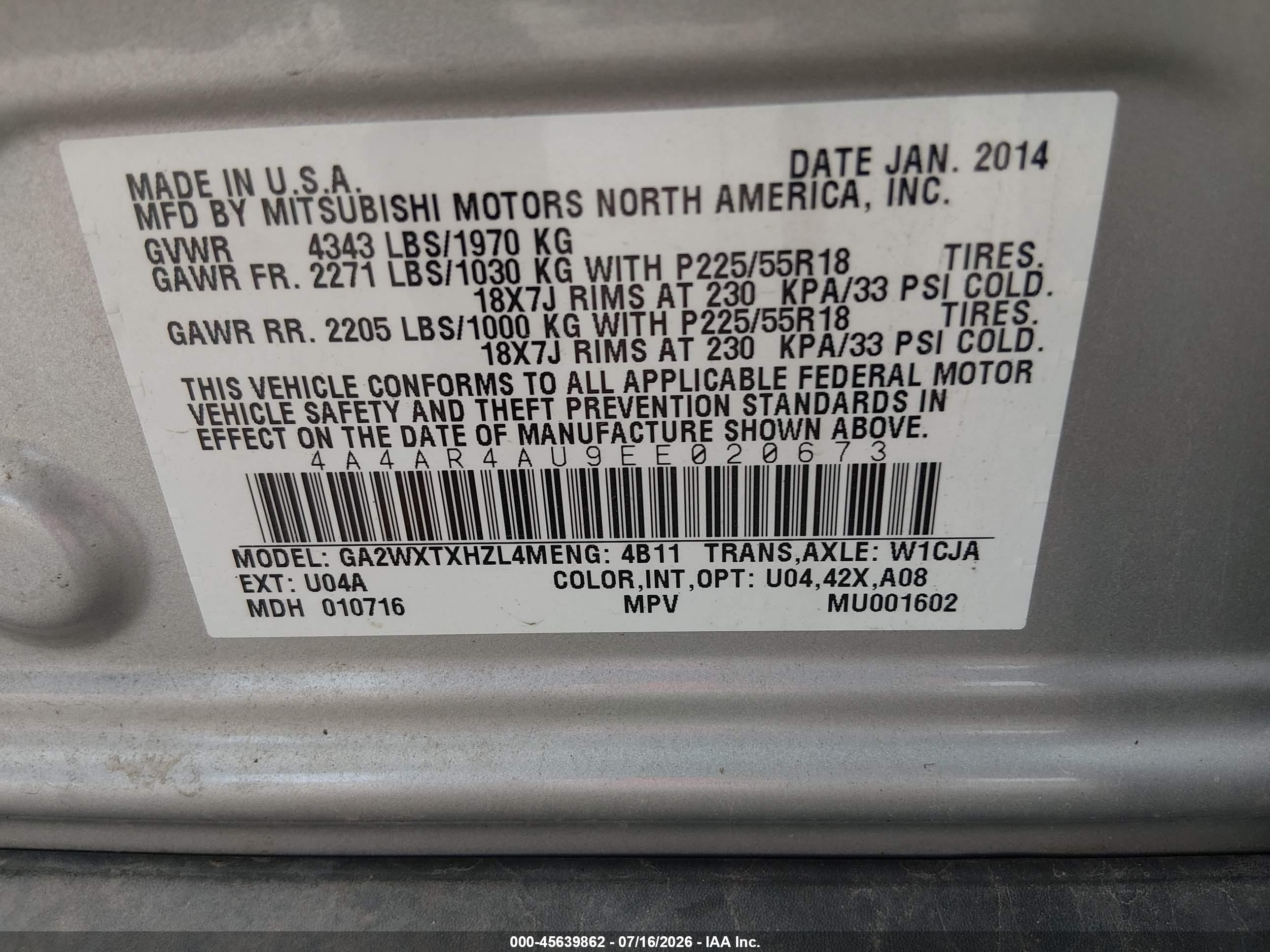 2014 Mitsubishi Outlander Sport Se Silver vin: 4A4AR4AU9EE020673