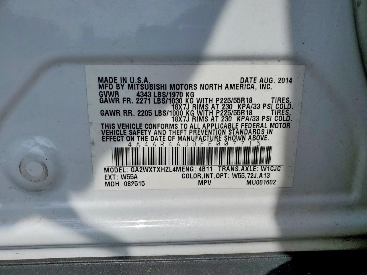 2015 Mitsubishi Outlander Sport Se White vin: 4A4AR4AU9FE007715