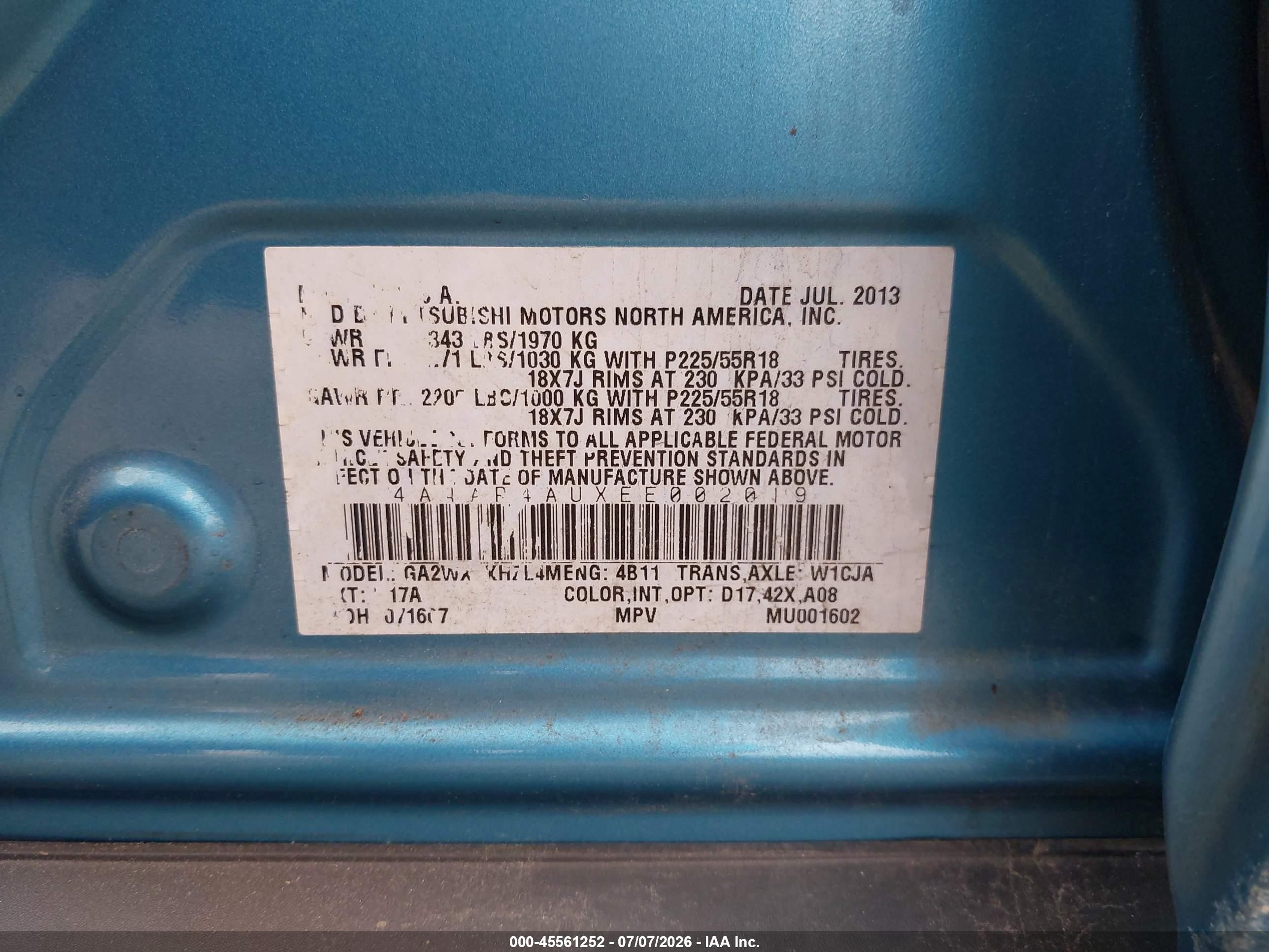 2014 Mitsubishi Outlander Sport Se Blue vin: 4A4AR4AUXEE002019