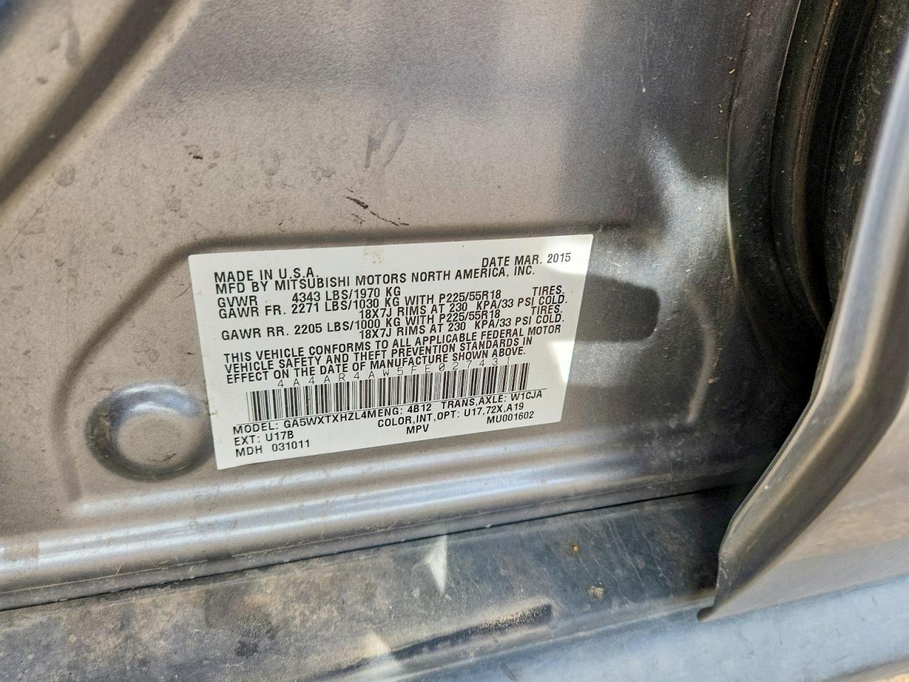 2015 Mitsubishi Outlander Sport Se Silver vin: 4A4AR4AW5FE027431